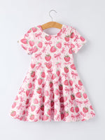 Rylee Faith Designs Summer Strawberry Bow Girls Short Sleeve Dress -