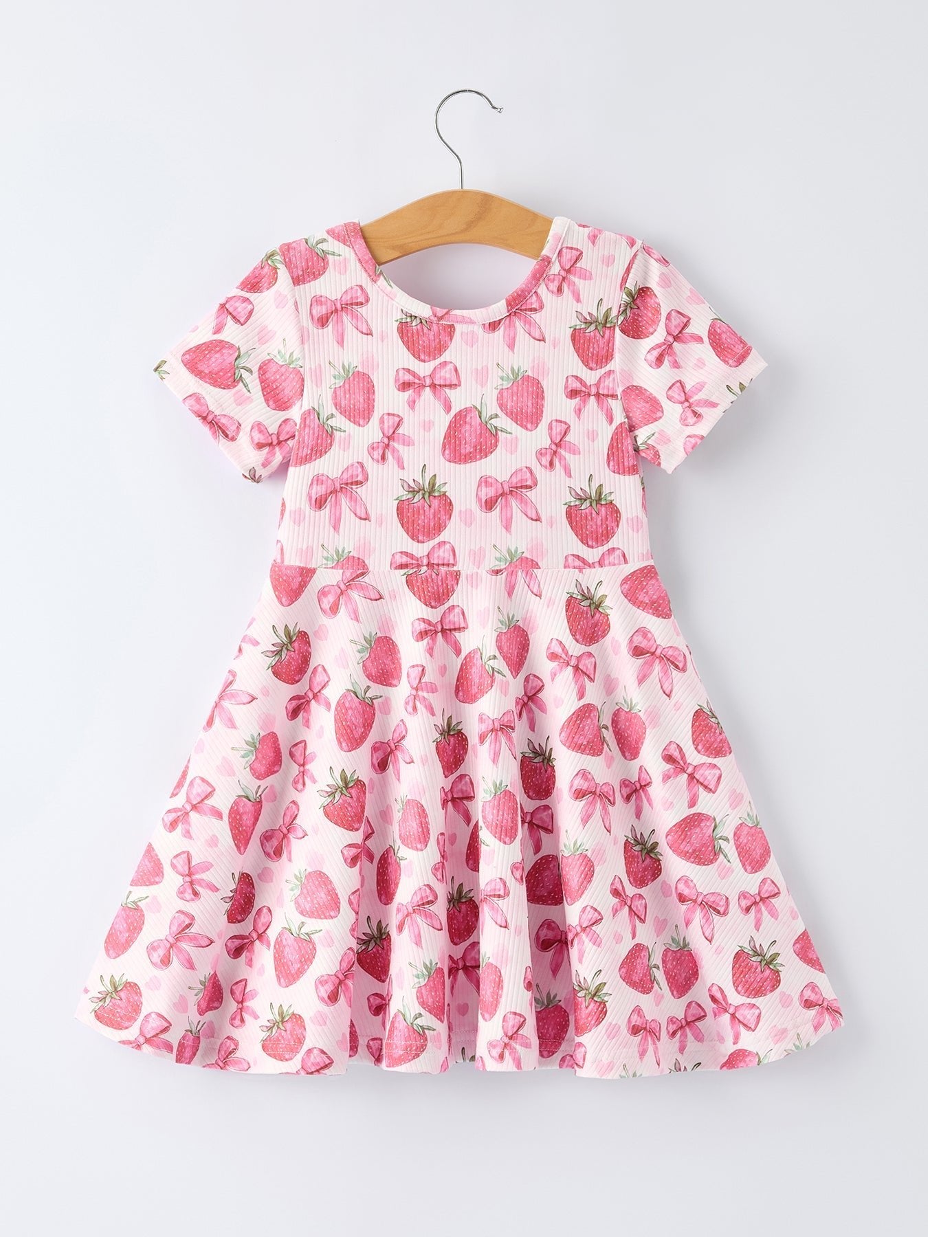 Rylee Faith Designs Summer Strawberry Bow Girls Short Sleeve Dress -