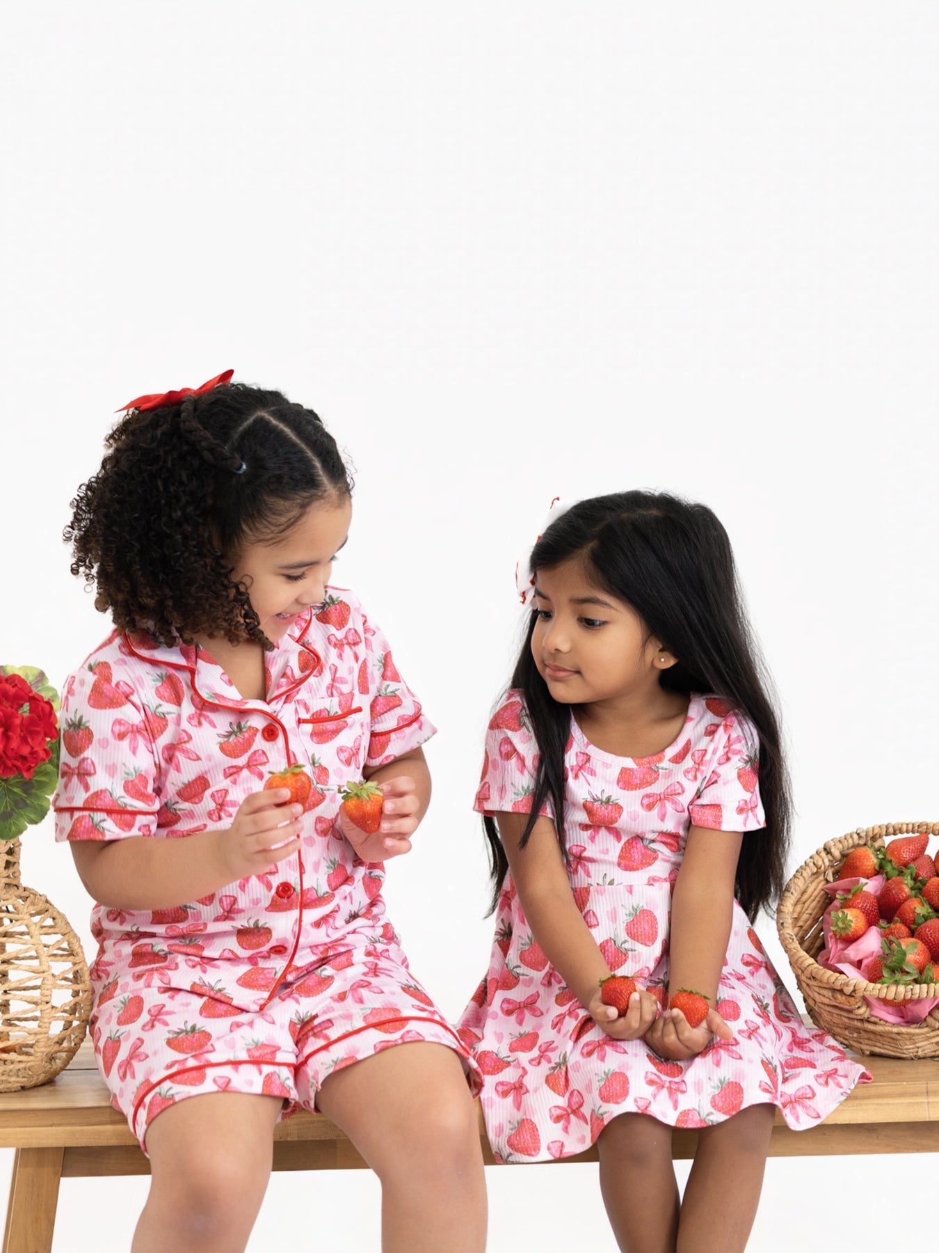 Rylee Faith Designs Summer Strawberry Bow Girls Short Sleeve Dress -