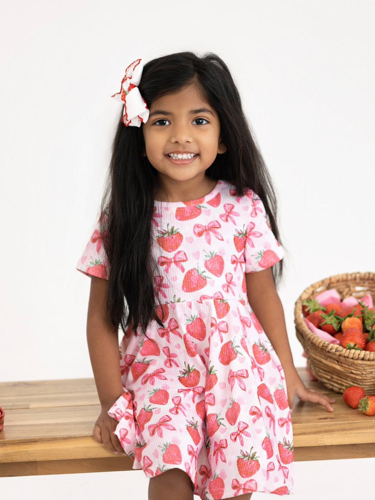 Rylee Faith Designs Summer Strawberry Bow Girls Short Sleeve Dress -