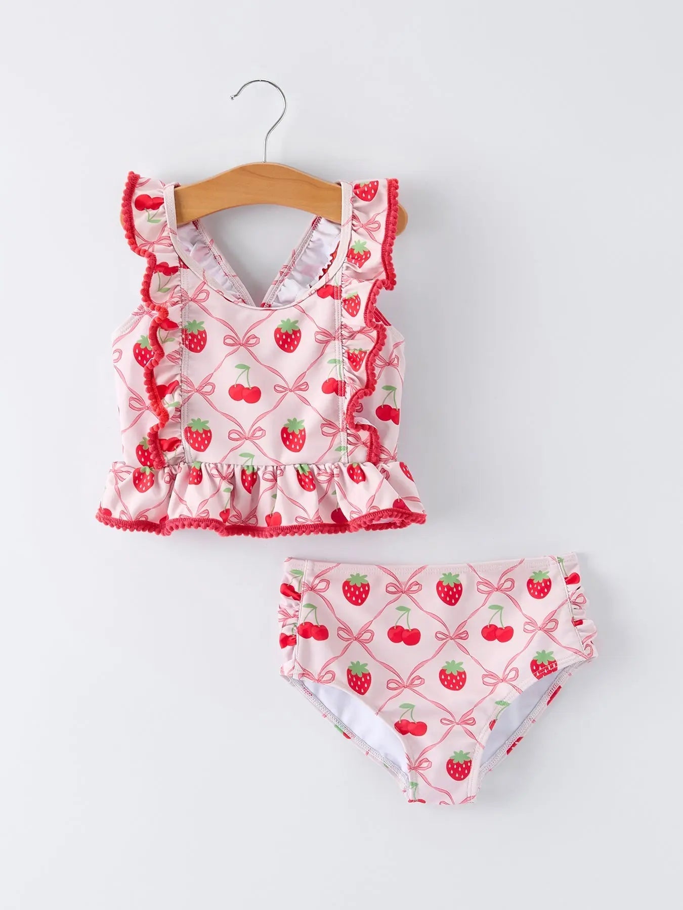 Summer Strawberry Cherry Ruffle Girl Swimwear Set - Baby & Toddler Clothing, White, Textile, Pink, Ruffle | Everetts Place