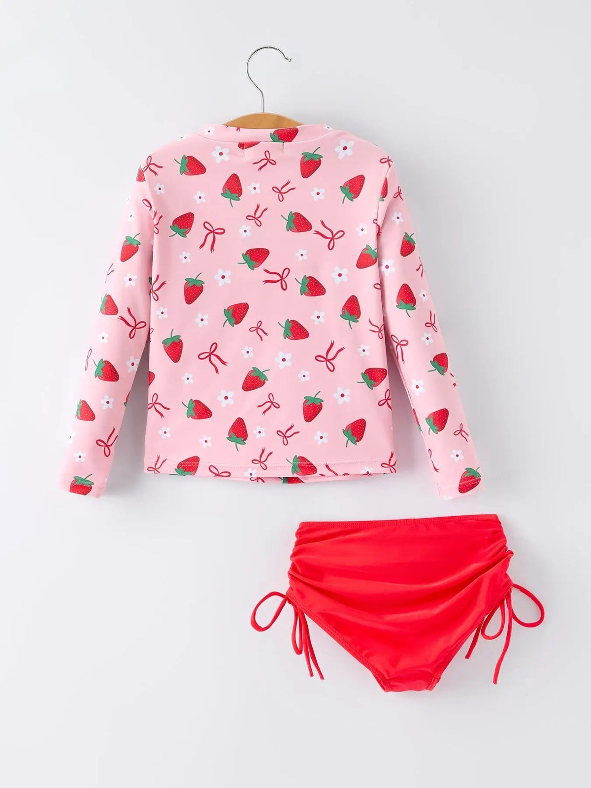 Rylee Faith Designs Summer Strawberry Print Girls Long Sleeve Swim Set - 
