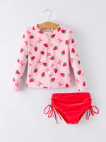 Rylee Faith Designs Summer Strawberry Print Girls Long Sleeve Swim Set - 