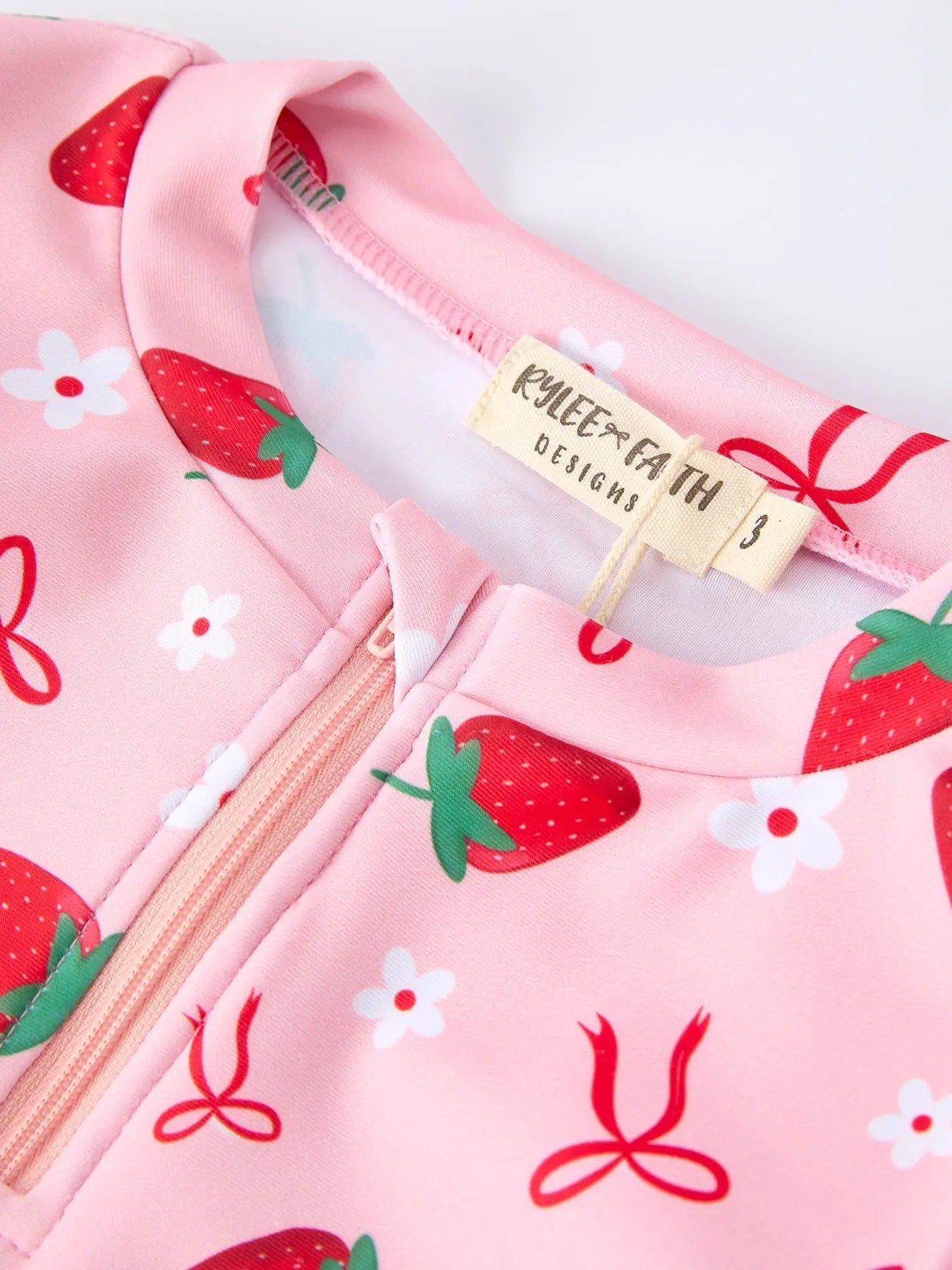 Rylee Faith Designs Summer Strawberry Print Girls Long Sleeve Swim Set - 