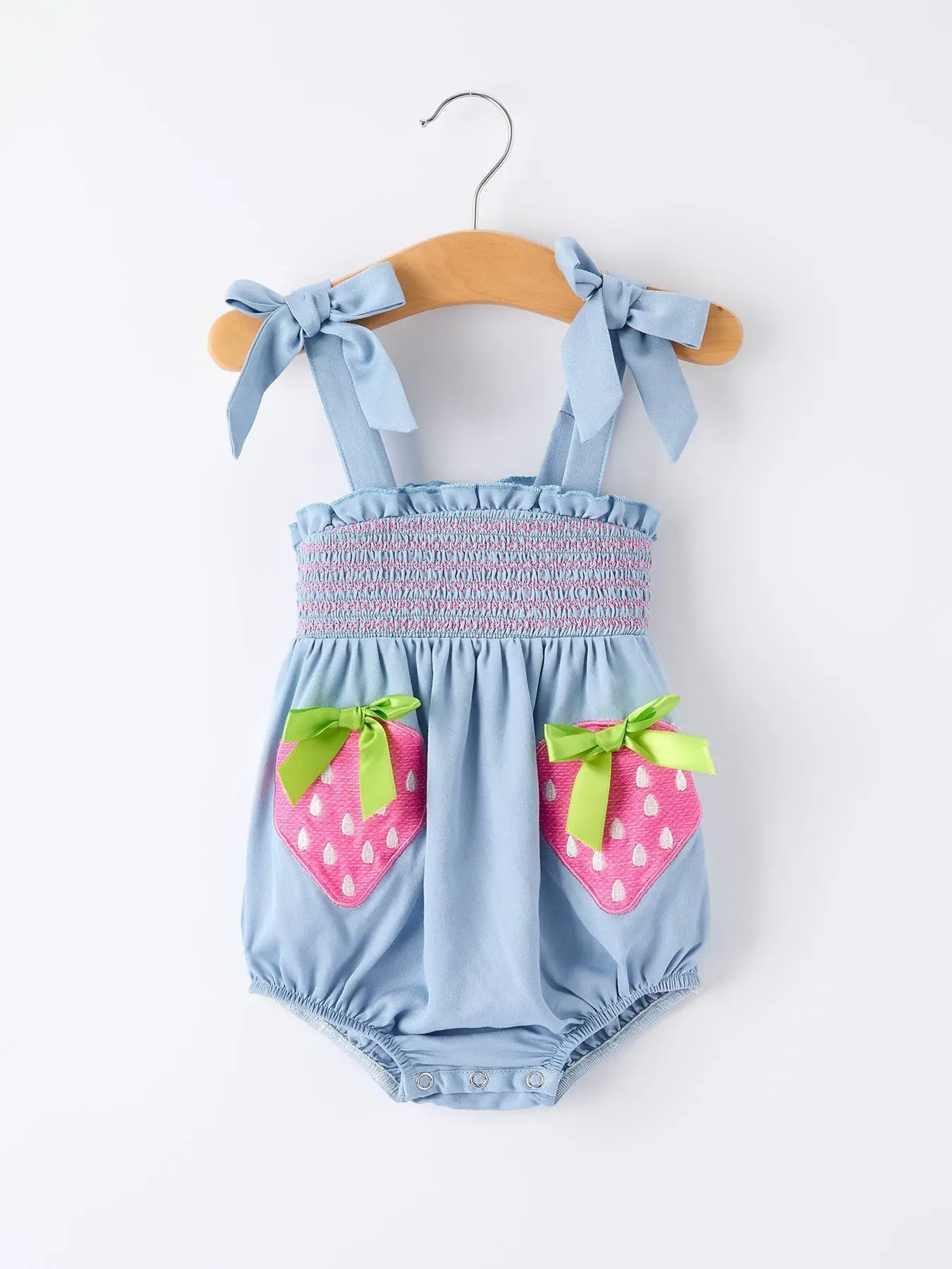 Rylee Faith Summer Strawberry Smocked Applique Romper For Girls Rylee Faith Designs 