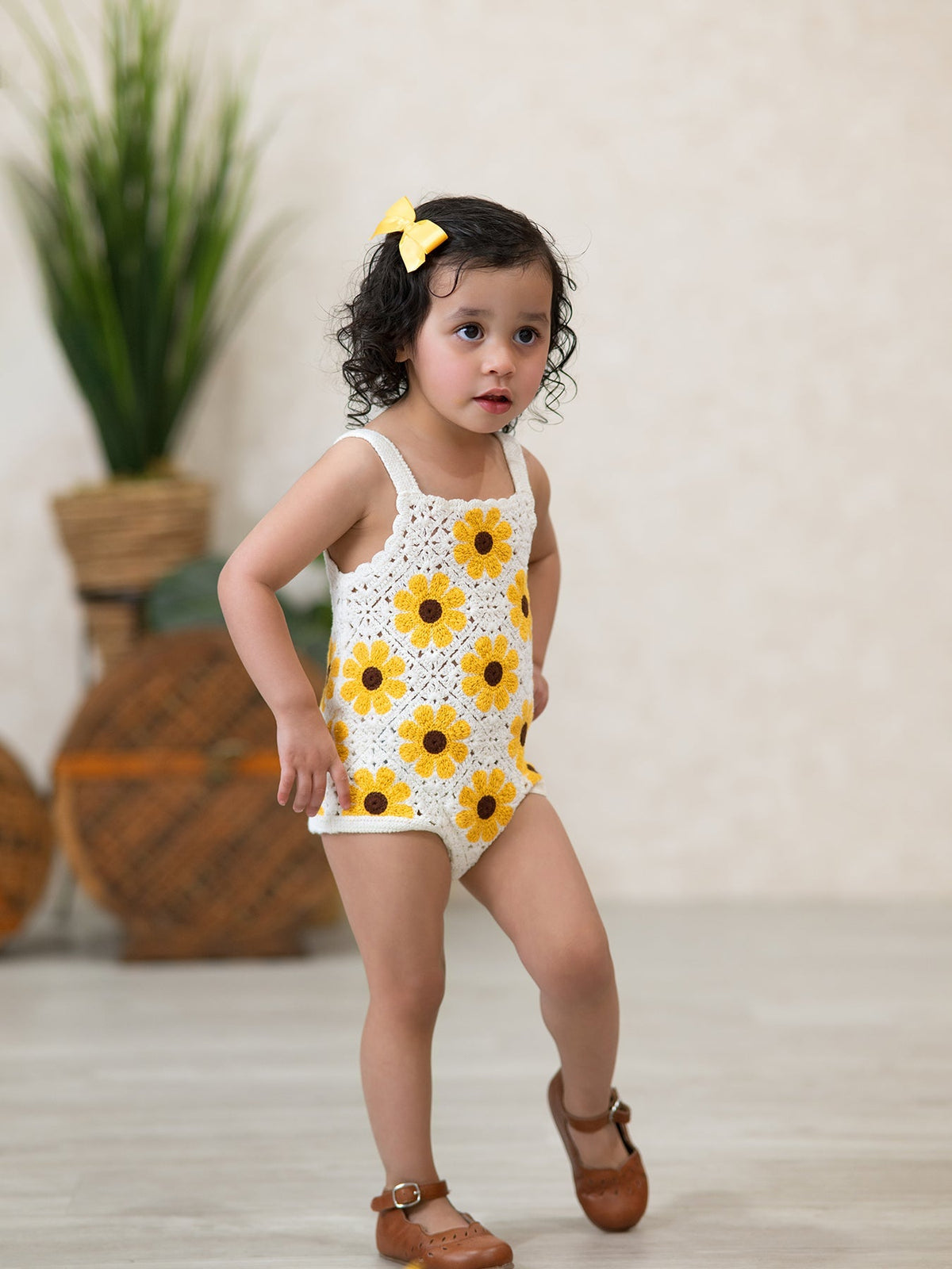 Rylee Faith Designs Summer Sunflower Baby Crochet RomperEveretts Place