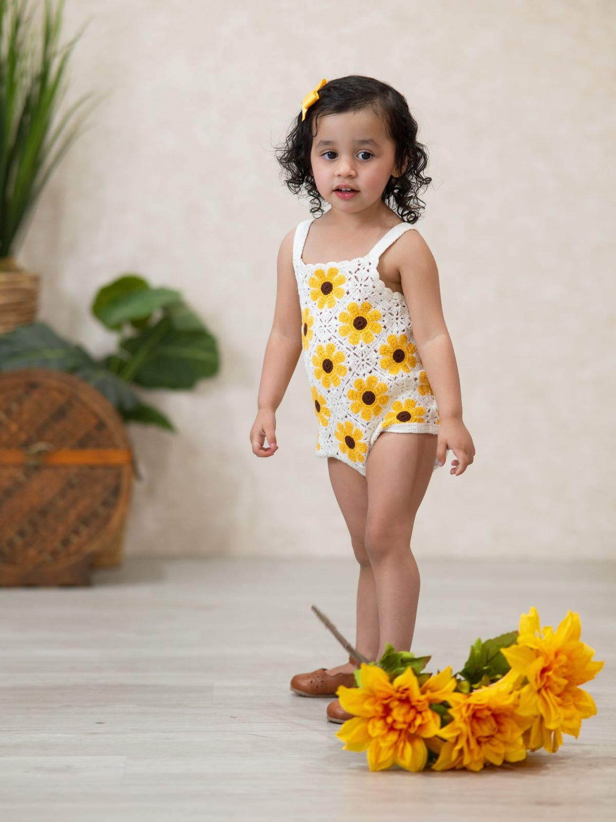 Rylee Faith Designs Summer Sunflower Baby Crochet RomperEveretts Place