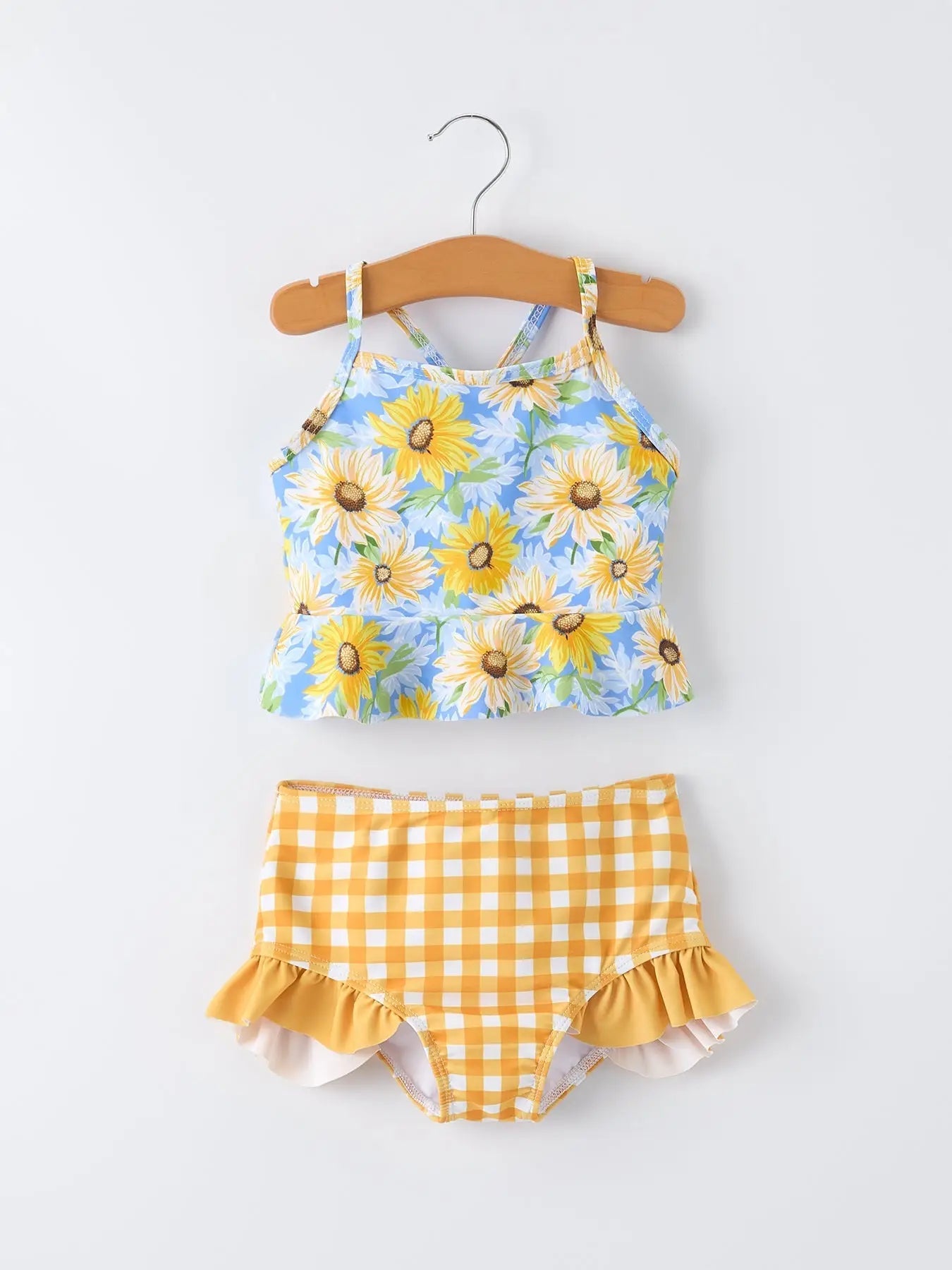 Rylee Faith Designs Summer Sunflower Plaid Girls Two Piece Swimsuit - 