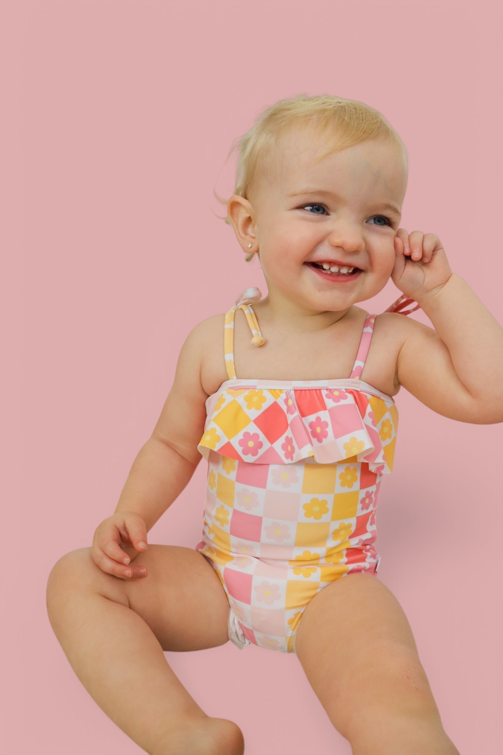 DREAM BIG LITTLE CO SUMMER SUNSET CHECKERS DREAM ONE PIECE SWIM SUITEveretts Place