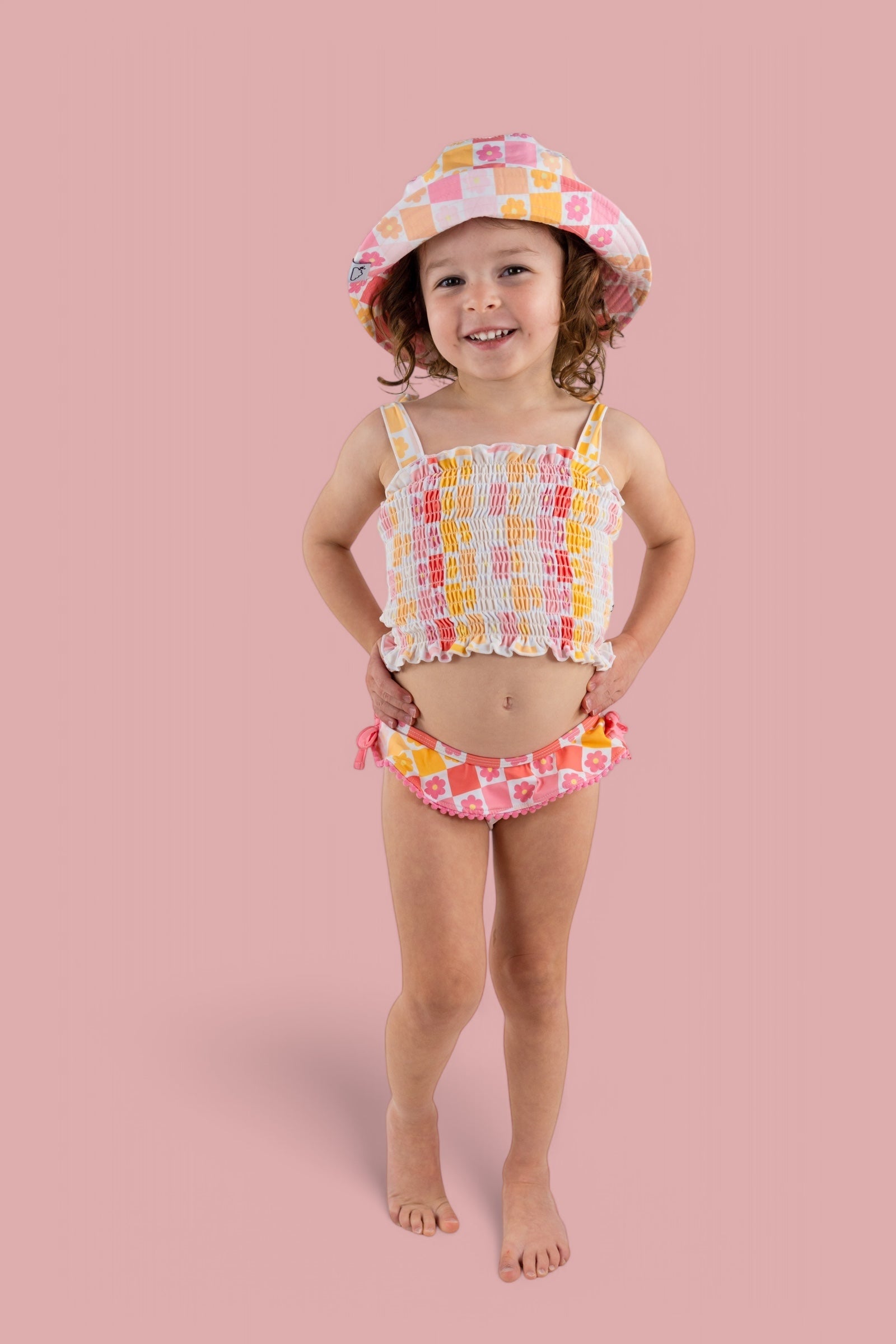 DREAM BIG LITTLE CO SUMMER SUNSET CHECKERS DREAM SMOCKED TANKINI TWO PIECE SWIM SUITEveretts Place