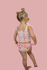 DREAM BIG LITTLE CO SUMMER SUNSET CHECKERS DREAM SMOCKED TANKINI TWO PIECE SWIM SUITEveretts Place