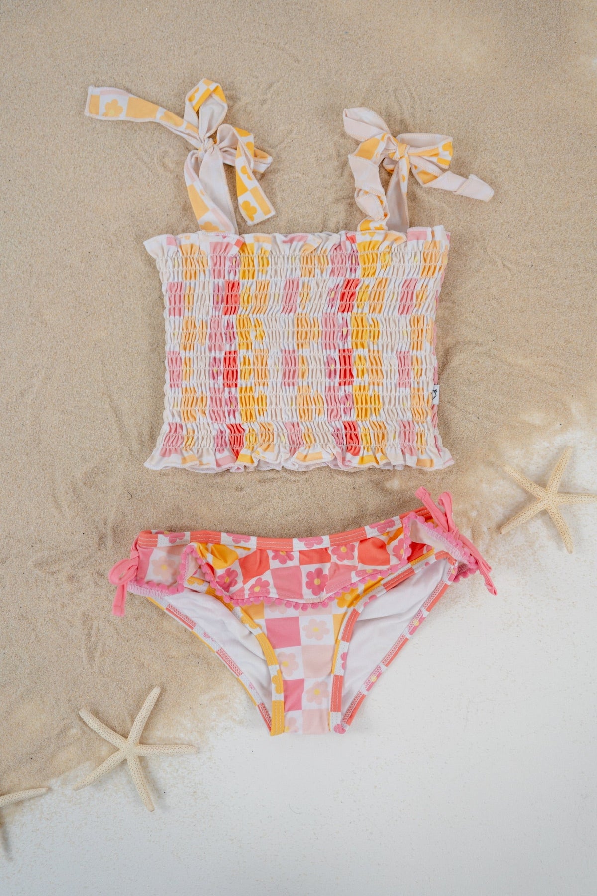 DREAM BIG LITTLE CO SUMMER SUNSET CHECKERS DREAM SMOCKED TANKINI TWO PIECE SWIM SUITEveretts Place
