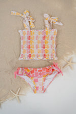 DREAM BIG LITTLE CO SUMMER SUNSET CHECKERS DREAM SMOCKED TANKINI TWO PIECE SWIM SUITEveretts Place