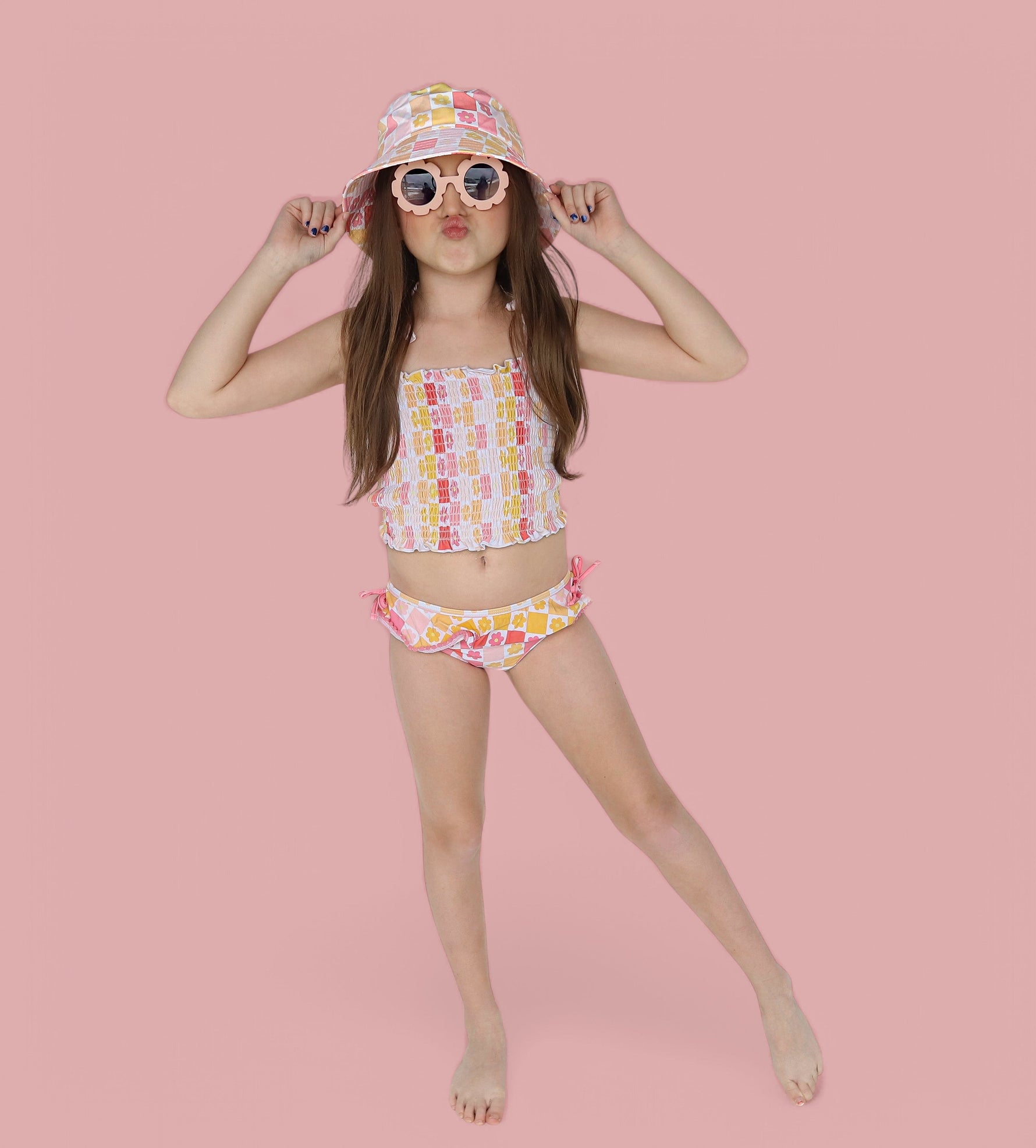 DREAM BIG LITTLE CO SUMMER SUNSET CHECKERS DREAM SMOCKED TANKINI TWO PIECE SWIM SUITEveretts Place