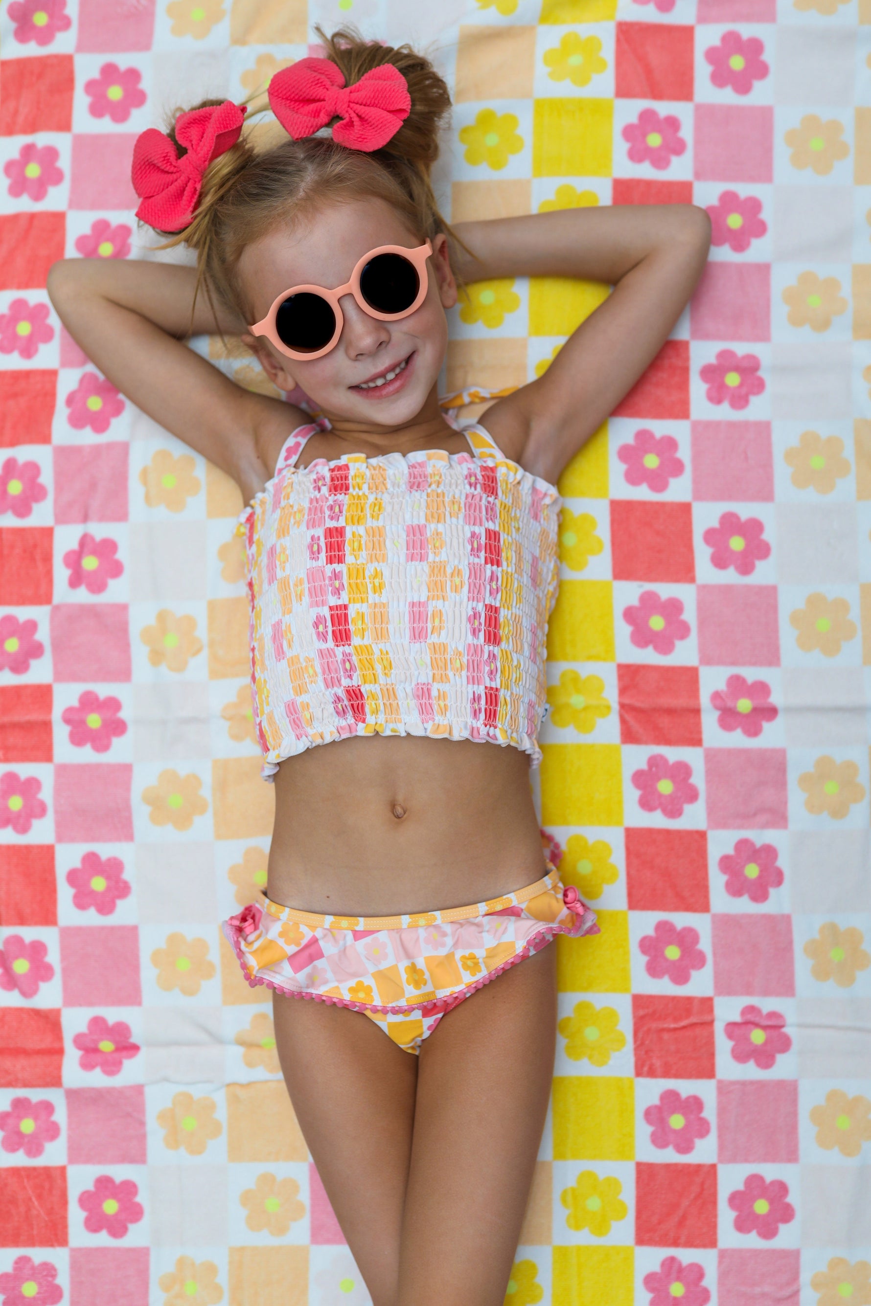 DREAM BIG LITTLE CO SUMMER SUNSET CHECKERS DREAM SMOCKED TANKINI TWO PIECE SWIM SUITEveretts Place