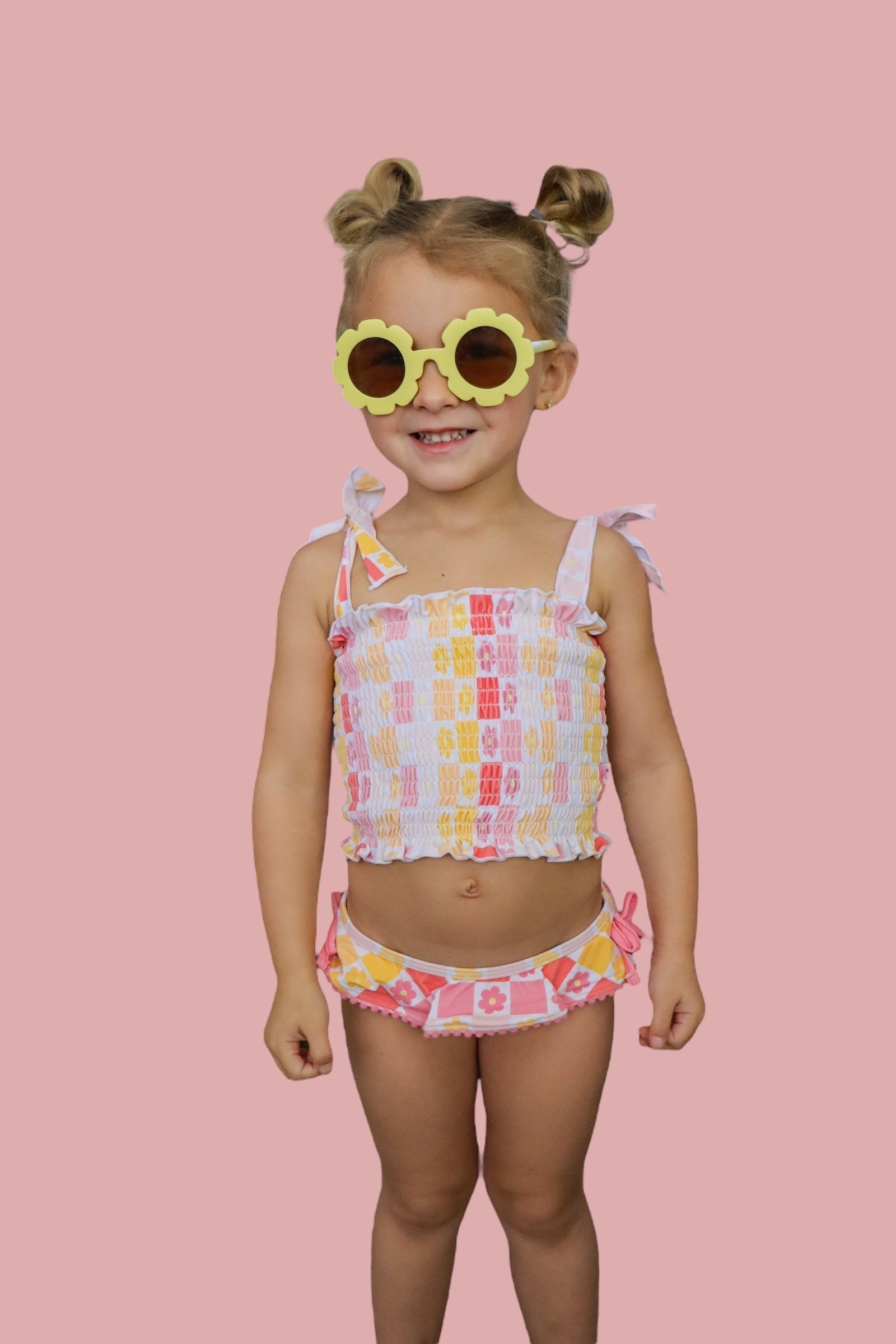 DREAM BIG LITTLE CO SUMMER SUNSET CHECKERS DREAM SMOCKED TANKINI TWO PIECE SWIM SUITEveretts Place