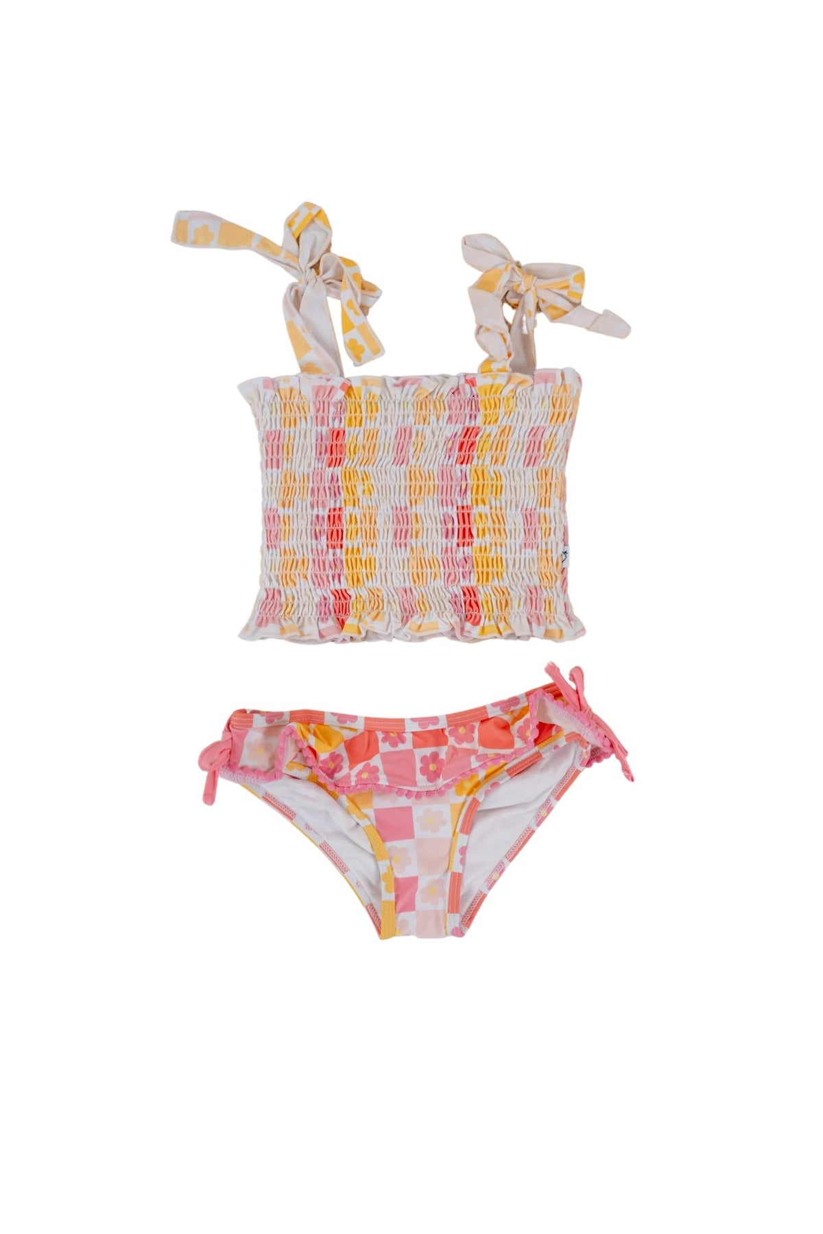 DREAM BIG LITTLE CO SUMMER SUNSET CHECKERS DREAM SMOCKED TANKINI TWO PIECE SWIM SUITEveretts Place