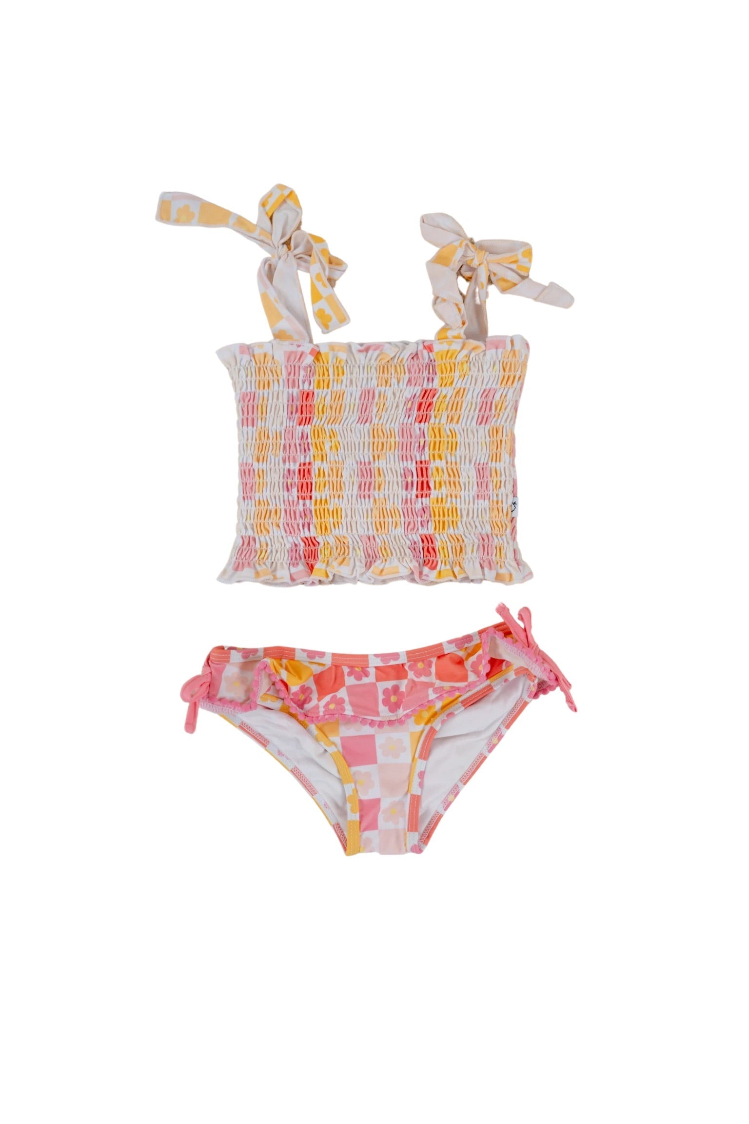 DREAM BIG LITTLE CO SUMMER SUNSET CHECKERS DREAM SMOCKED TANKINI TWO PIECE SWIM SUITEveretts Place