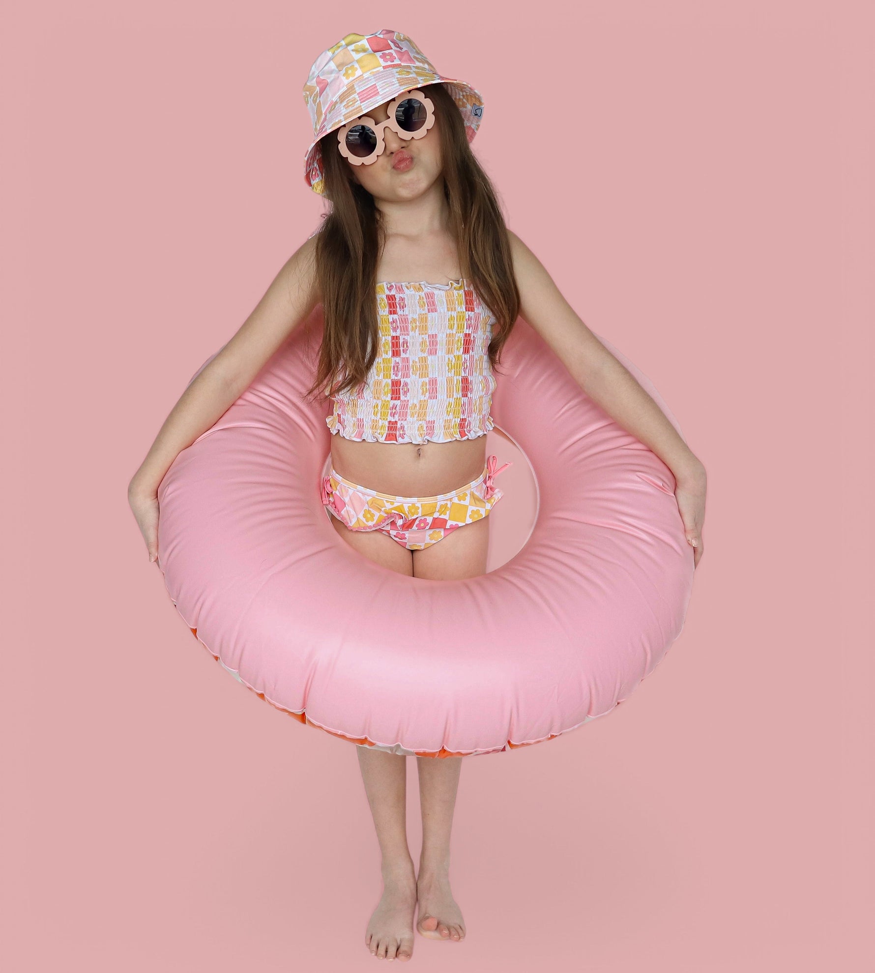 DREAM BIG LITTLE CO SUMMER SUNSET CHECKERS DREAM SMOCKED TANKINI TWO PIECE SWIM SUITEveretts Place