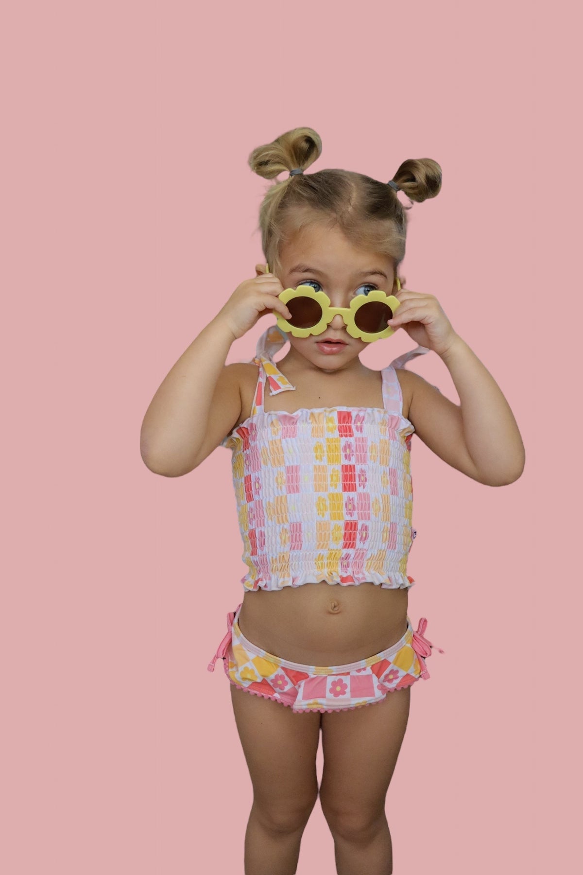 DREAM BIG LITTLE CO SUMMER SUNSET CHECKERS DREAM SMOCKED TANKINI TWO PIECE SWIM SUITEveretts Place