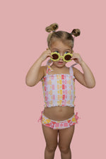 DREAM BIG LITTLE CO SUMMER SUNSET CHECKERS DREAM SMOCKED TANKINI TWO PIECE SWIM SUITEveretts Place