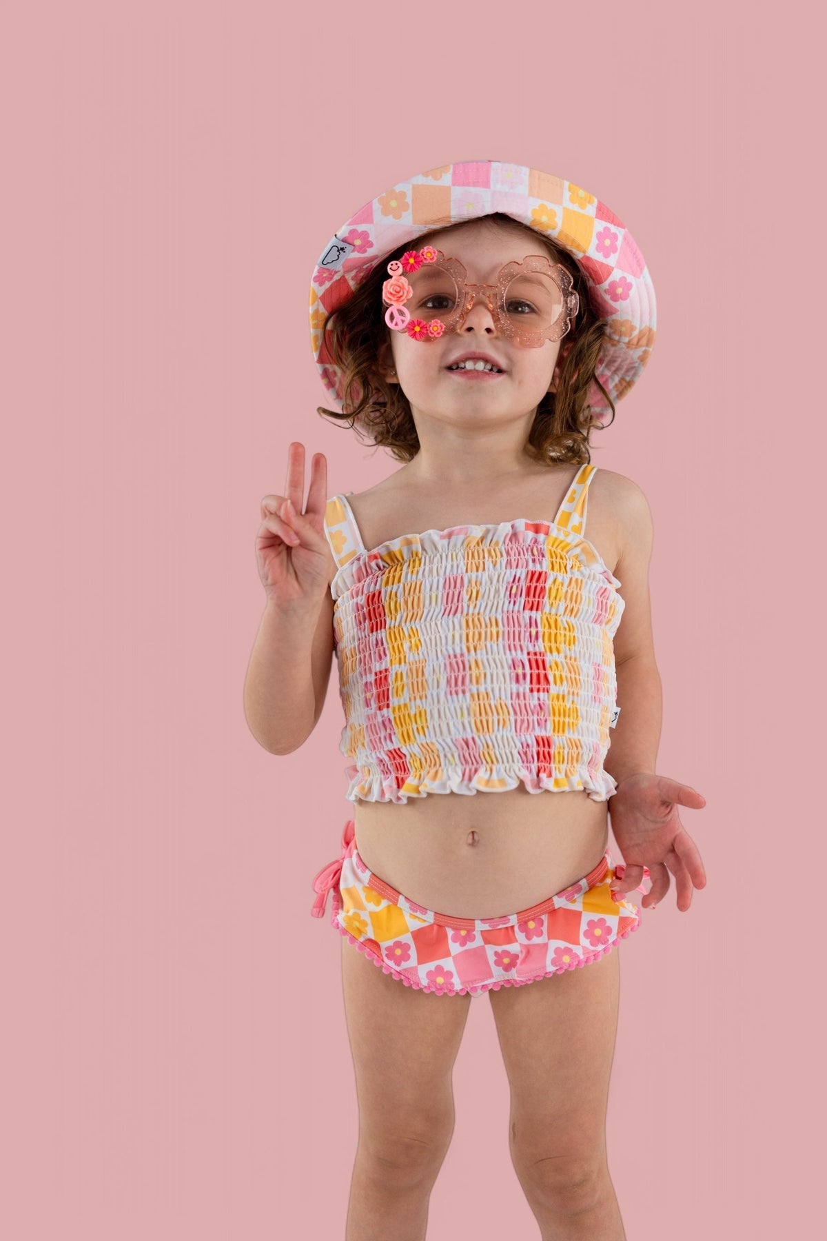 DREAM BIG LITTLE CO SUMMER SUNSET CHECKERS DREAM SMOCKED TANKINI TWO PIECE SWIM SUITEveretts Place