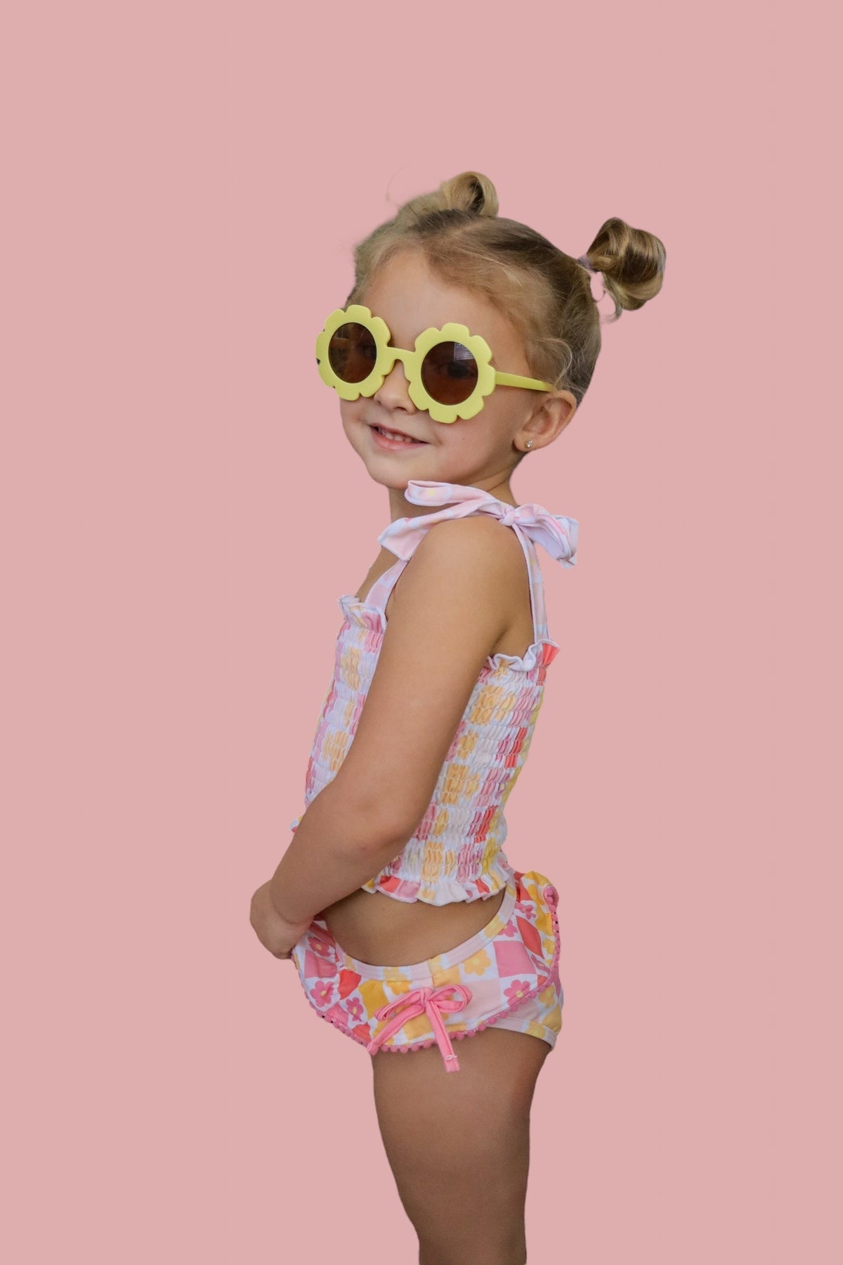 DREAM BIG LITTLE CO SUMMER SUNSET CHECKERS DREAM SMOCKED TANKINI TWO PIECE SWIM SUITEveretts Place