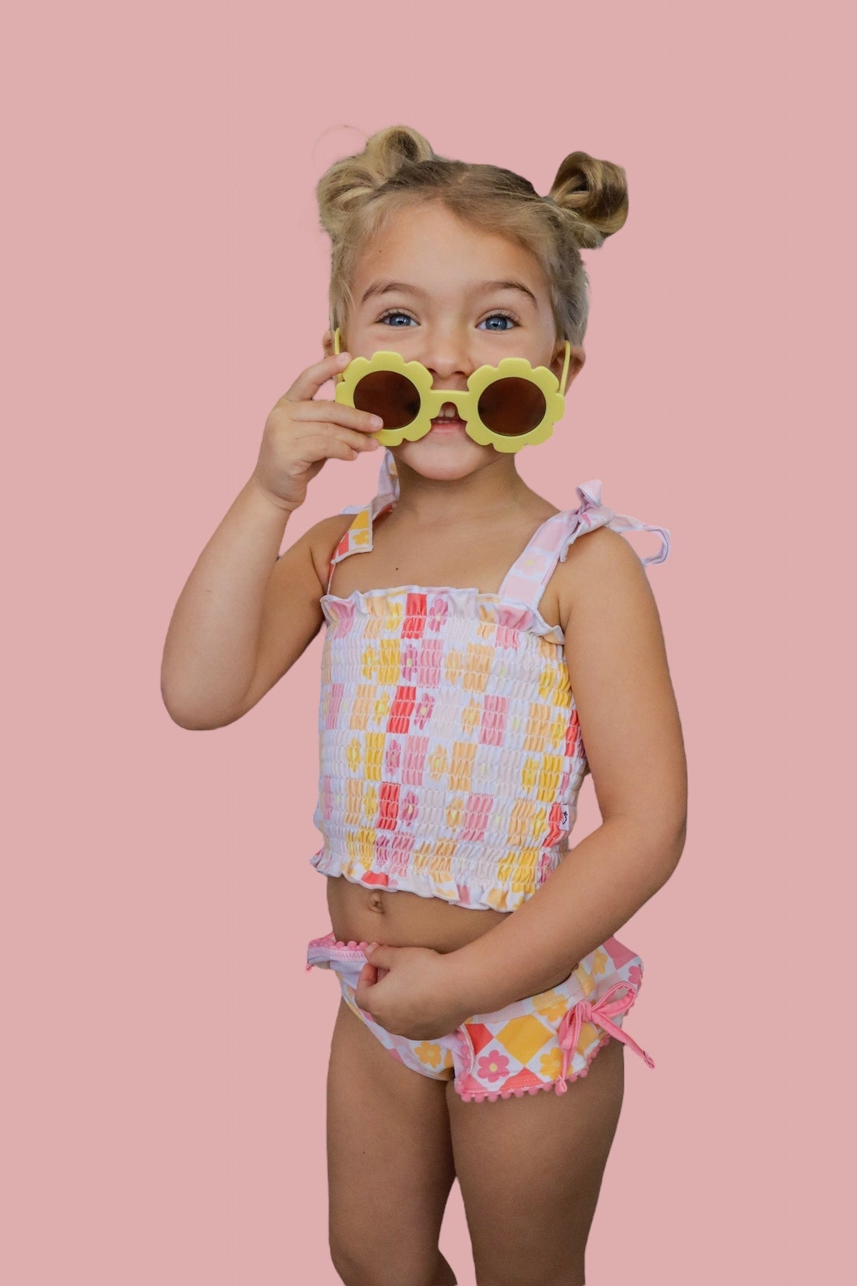 DREAM BIG LITTLE CO SUMMER SUNSET CHECKERS DREAM SMOCKED TANKINI TWO PIECE SWIM SUITEveretts Place