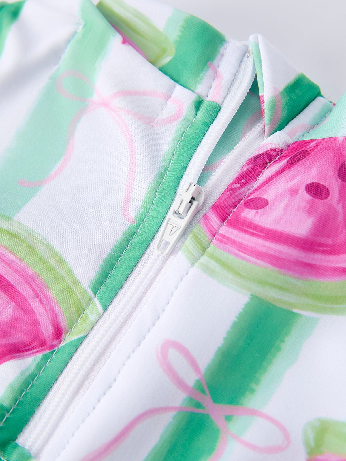Rylee Faith Designs Summer Watermelon Print Girl Long Sleeve Ruffle One Piece Swimsuit