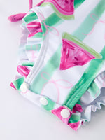Rylee Faith Designs Summer Watermelon Print Girl Long Sleeve Ruffle One Piece Swimsuit