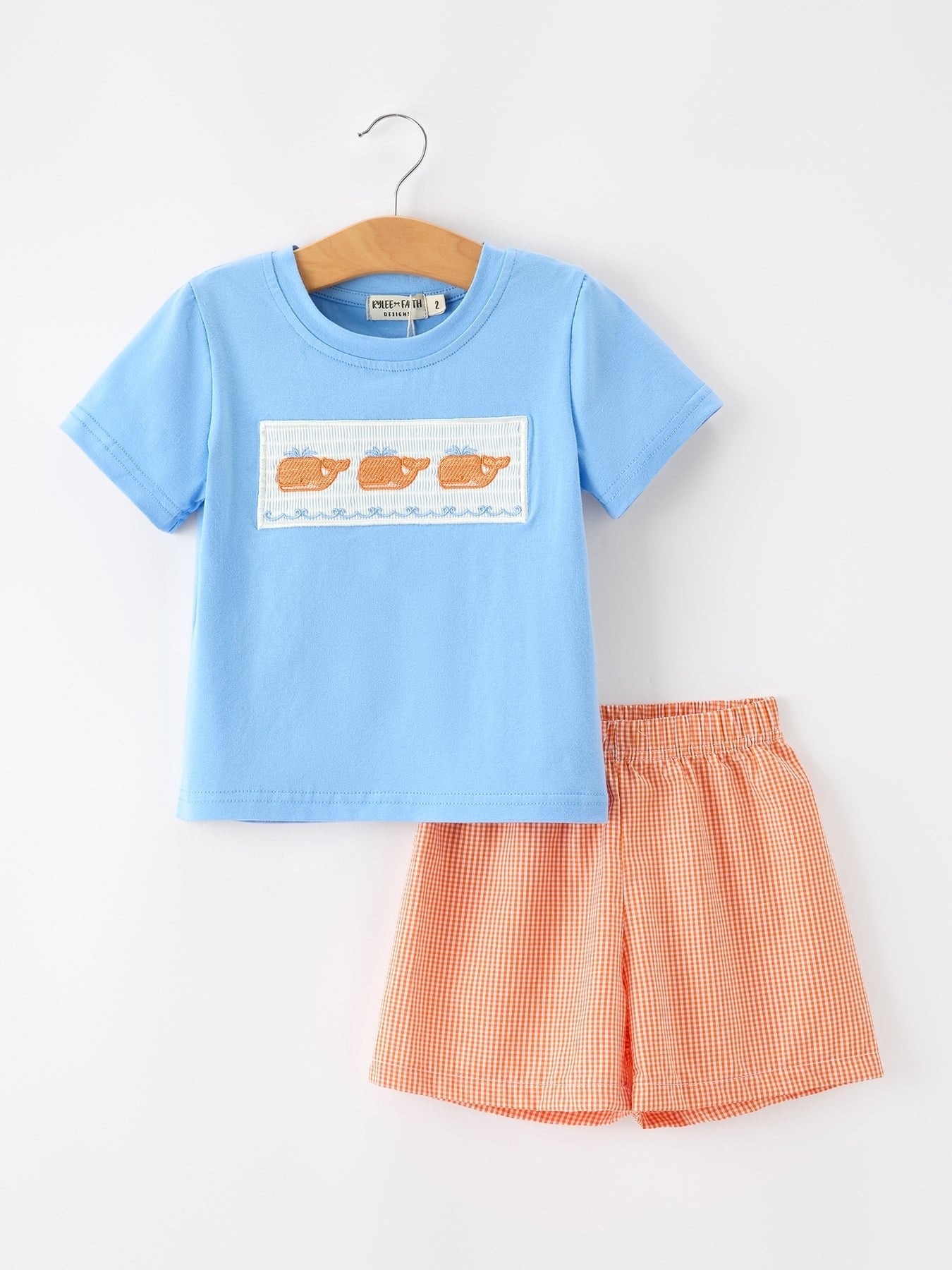 Summer Whale Embroidery Boys Set T Shirt Plaid Shorts Outfit - Baby & Toddler Clothing, Crop top, Nightwear, One-piece garment, Pattern | Everetts Place