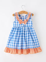 Rylee Faith Designs Summer Whale Embroidery Girls Dress Plaid Ruffle Collar
