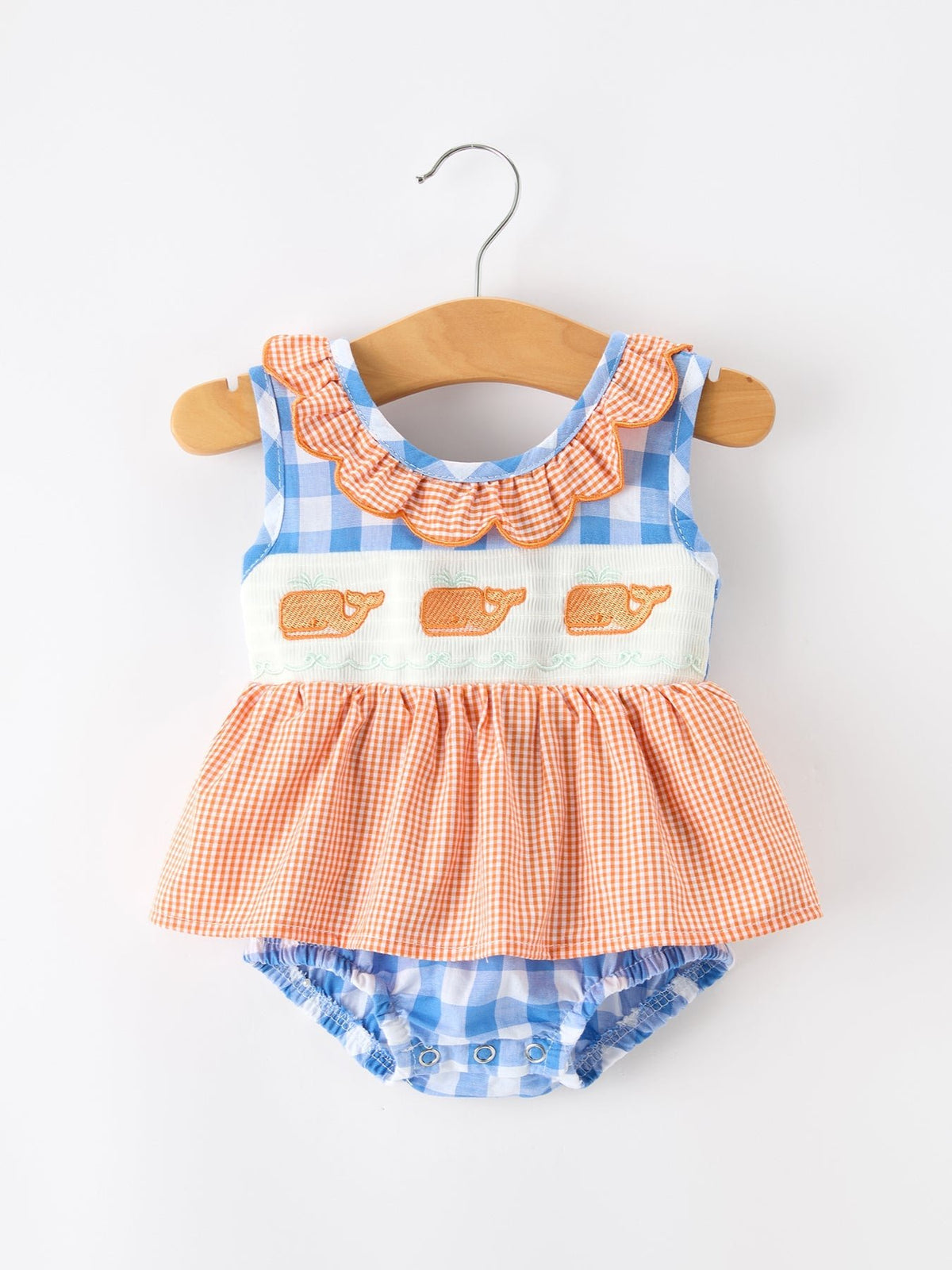Summer Whale Embroidery Girls Romper Plaid Ruffle Collar - Baby & Toddler Clothing, Textile, One-piece garment, Pink, Dress | Everetts Place