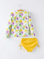 Rylee Faith Designs Summer Yellow Floral Print Girls Long Sleeve Swim Set - 