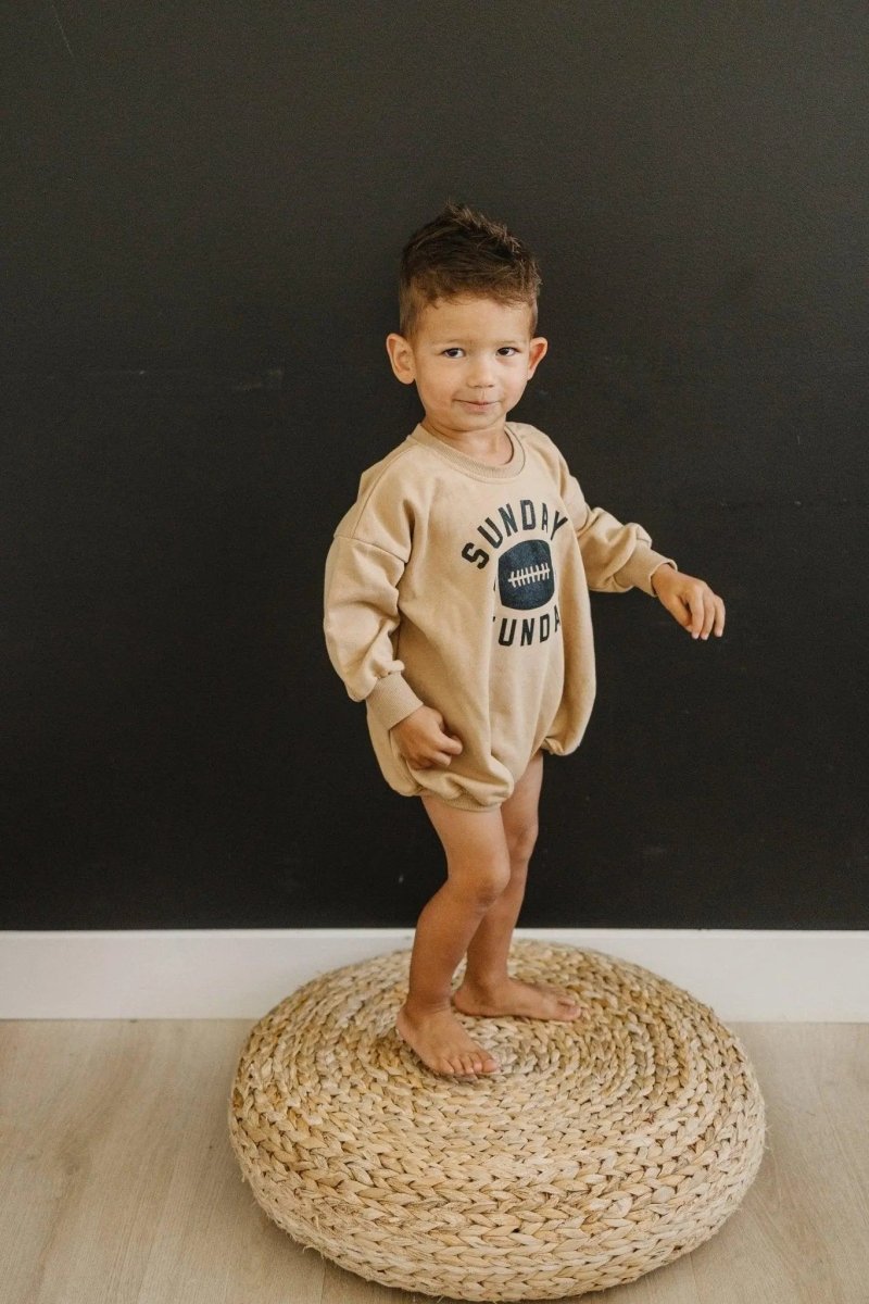 Little Joy Co. Sunday Funday Football Sweatshirt Romper For Babies - Everetts Place Boutique - 