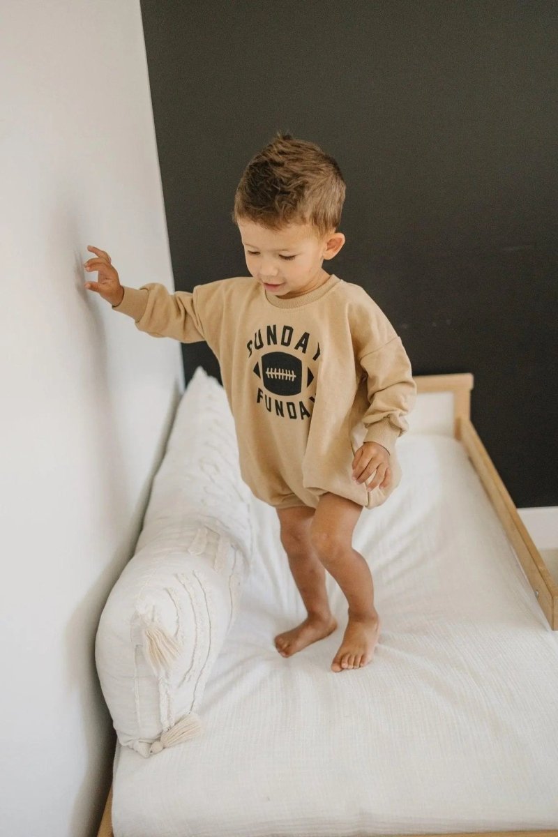 Little Joy Co. Sunday Funday Football Sweatshirt Romper For Babies - Everetts Place Boutique - 