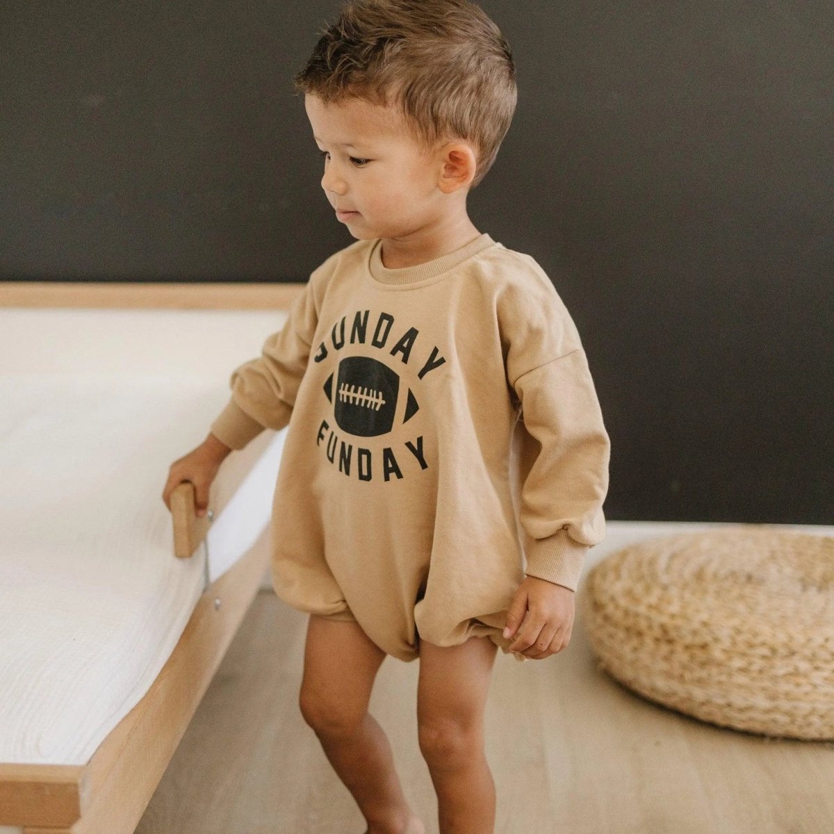 Little Joy Co. Sunday Funday Football Sweatshirt Romper For Babies - Everetts Place Boutique - 