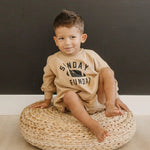 Little Joy Co. Sunday Funday Football Sweatshirt Romper - more colors - 
