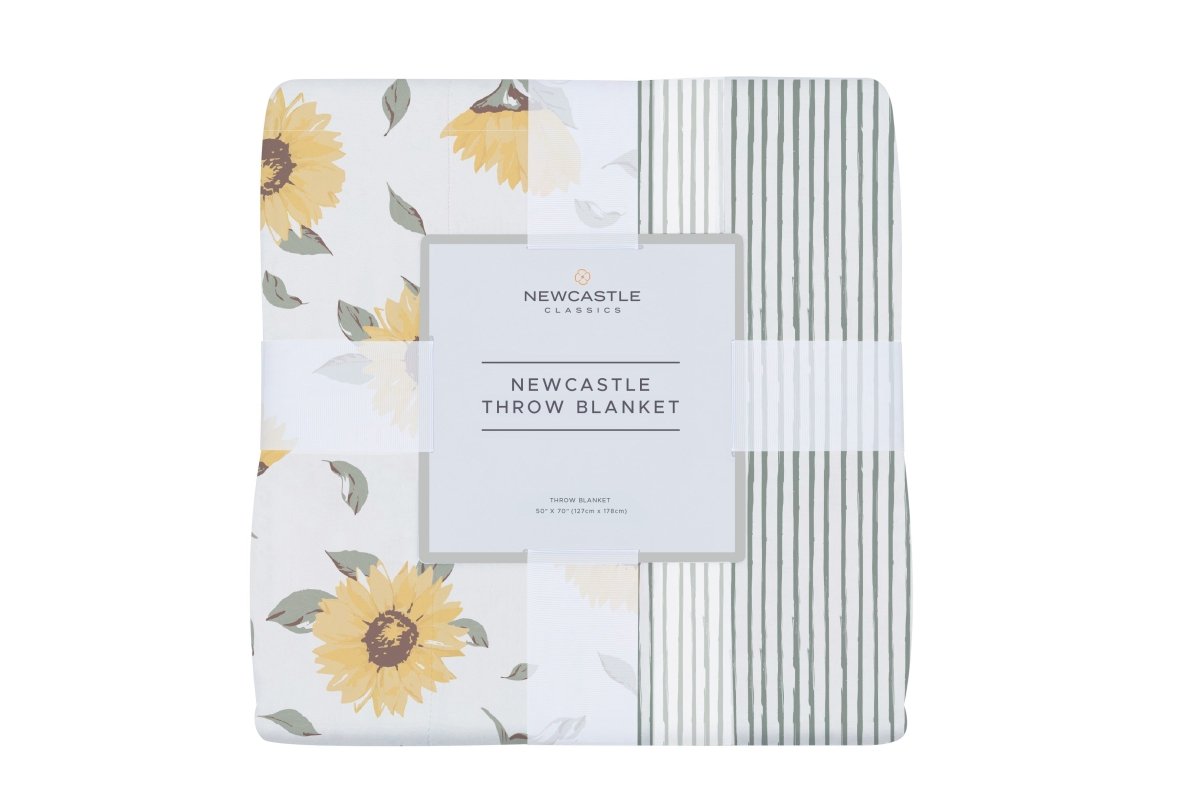 Newcastle Classics Sunflower Farm Bamboo Throw Blanket with Sage Green Stripes for Cozy Living - 