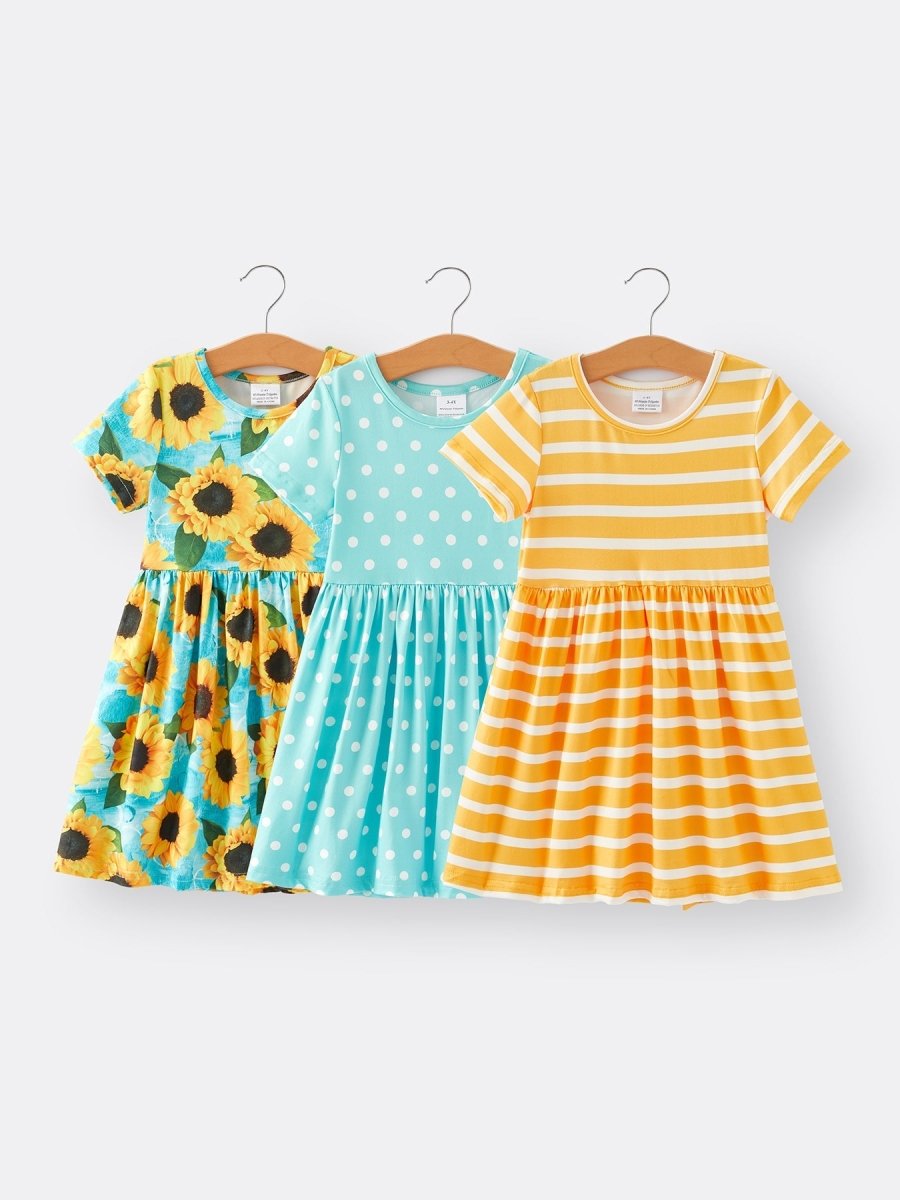 Rylee Faith Designs Sunflower Girls' Milk Silk Dress 3 - piece Set - 