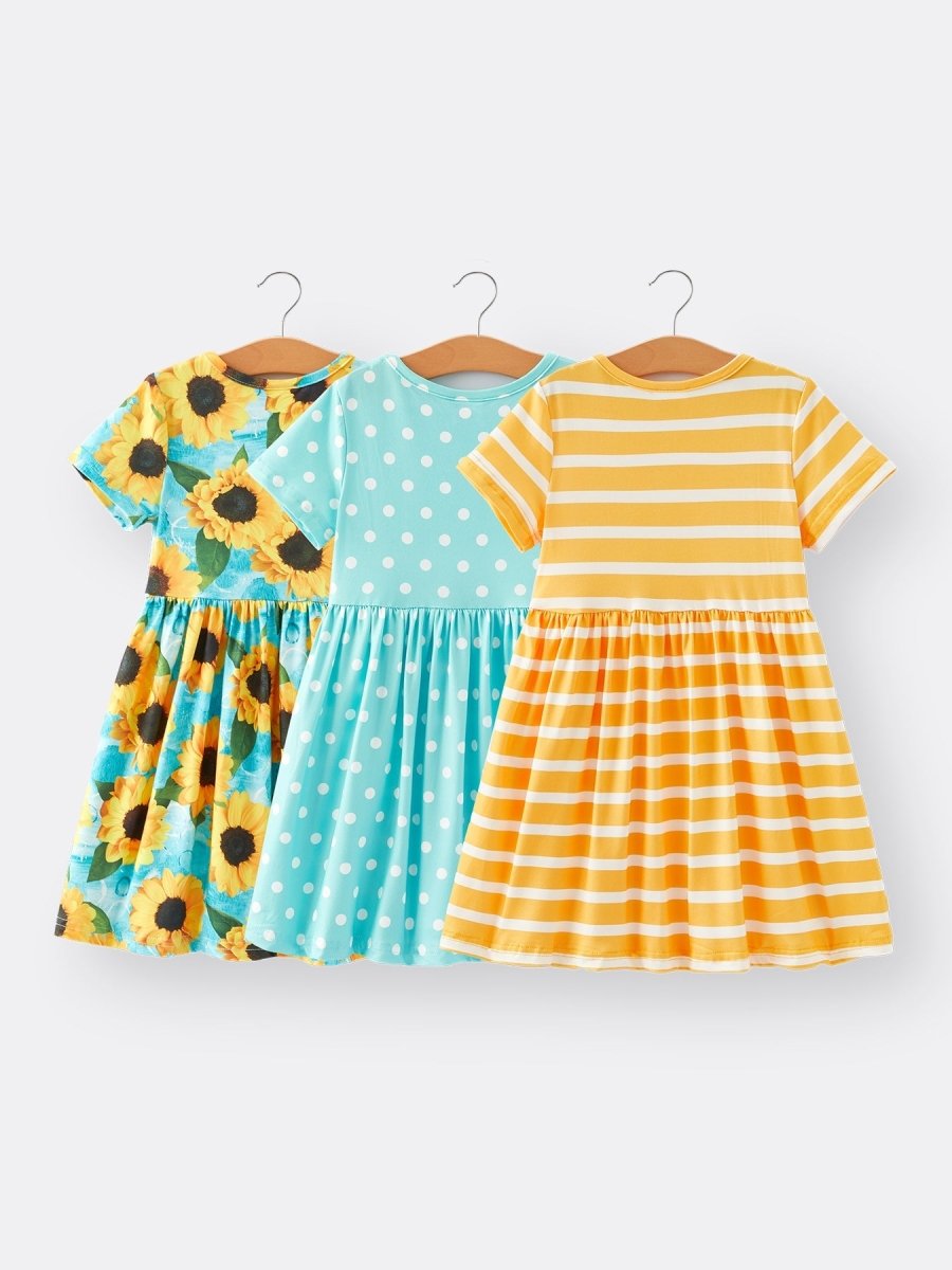 Rylee Faith Designs Sunflower Girls' Milk Silk Dress 3 - piece Set - 