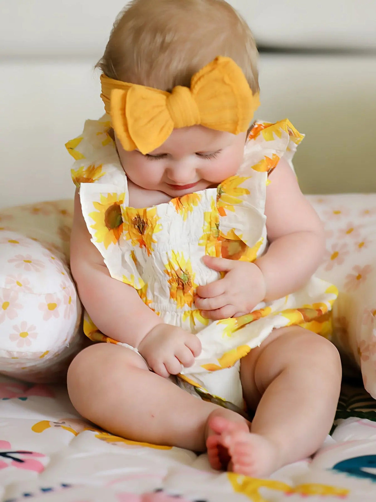 Rylee Faith Designs Sunflower Girls Smocked Ruffle Romper - 