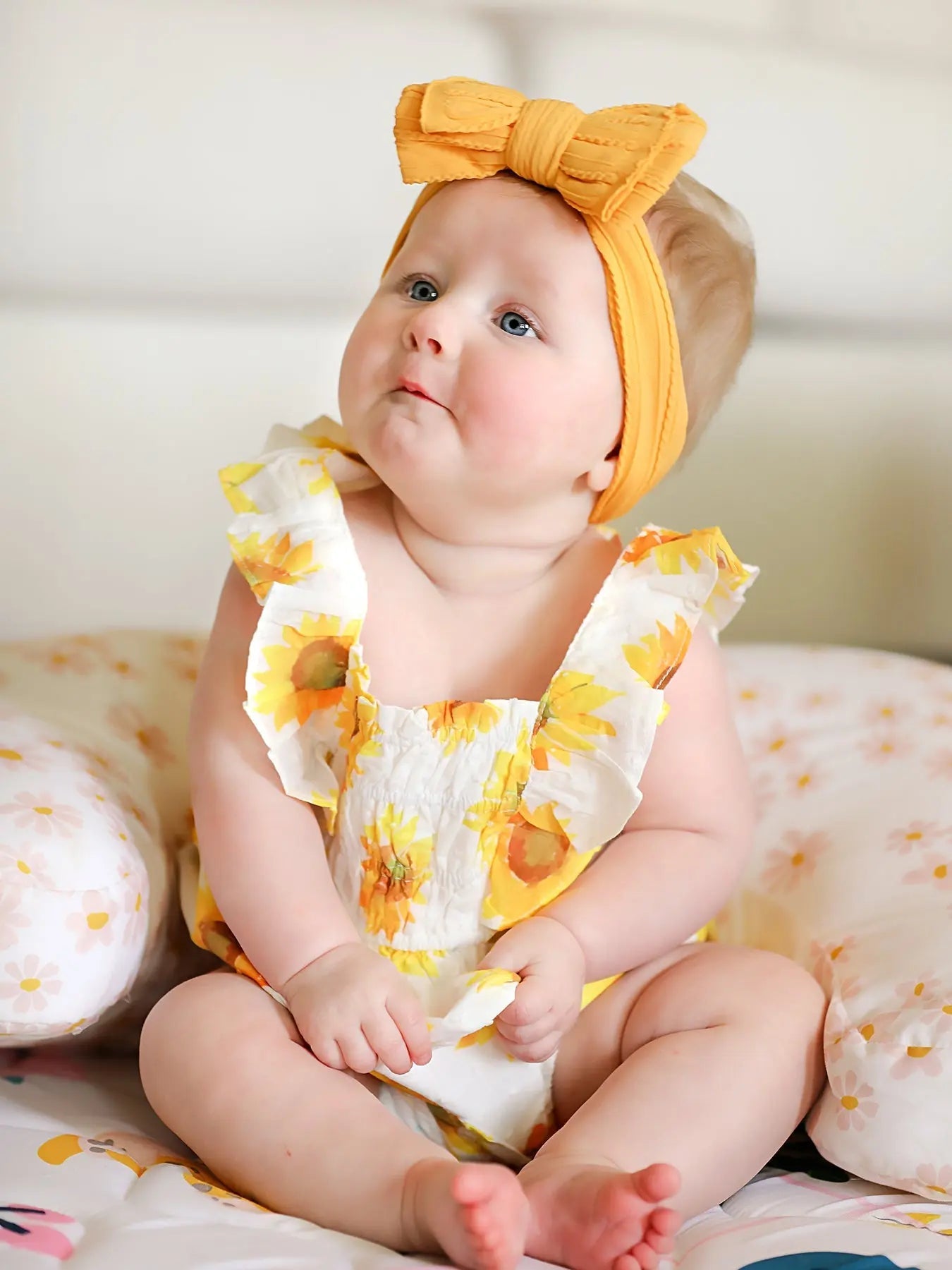Rylee Faith Designs Sunflower Girls Smocked Ruffle Romper - 
