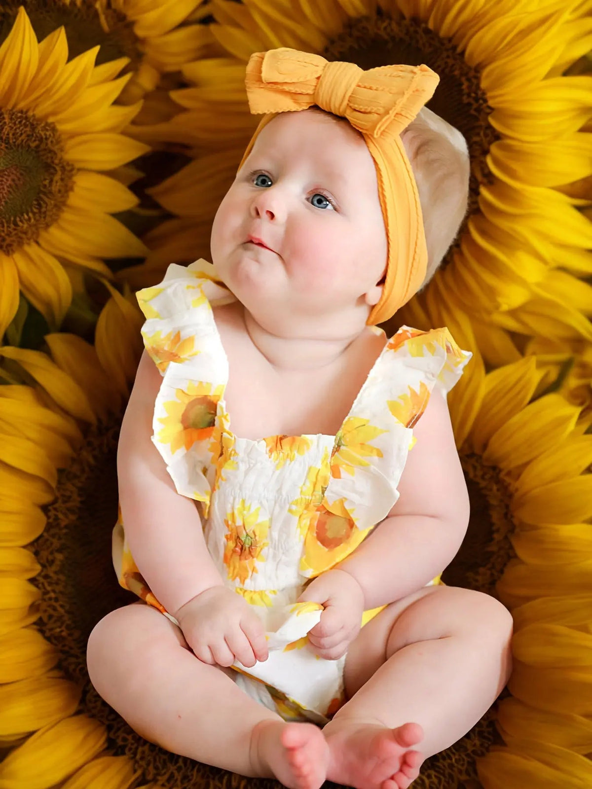 Rylee Faith Designs Sunflower Girls Smocked Ruffle Romper - 