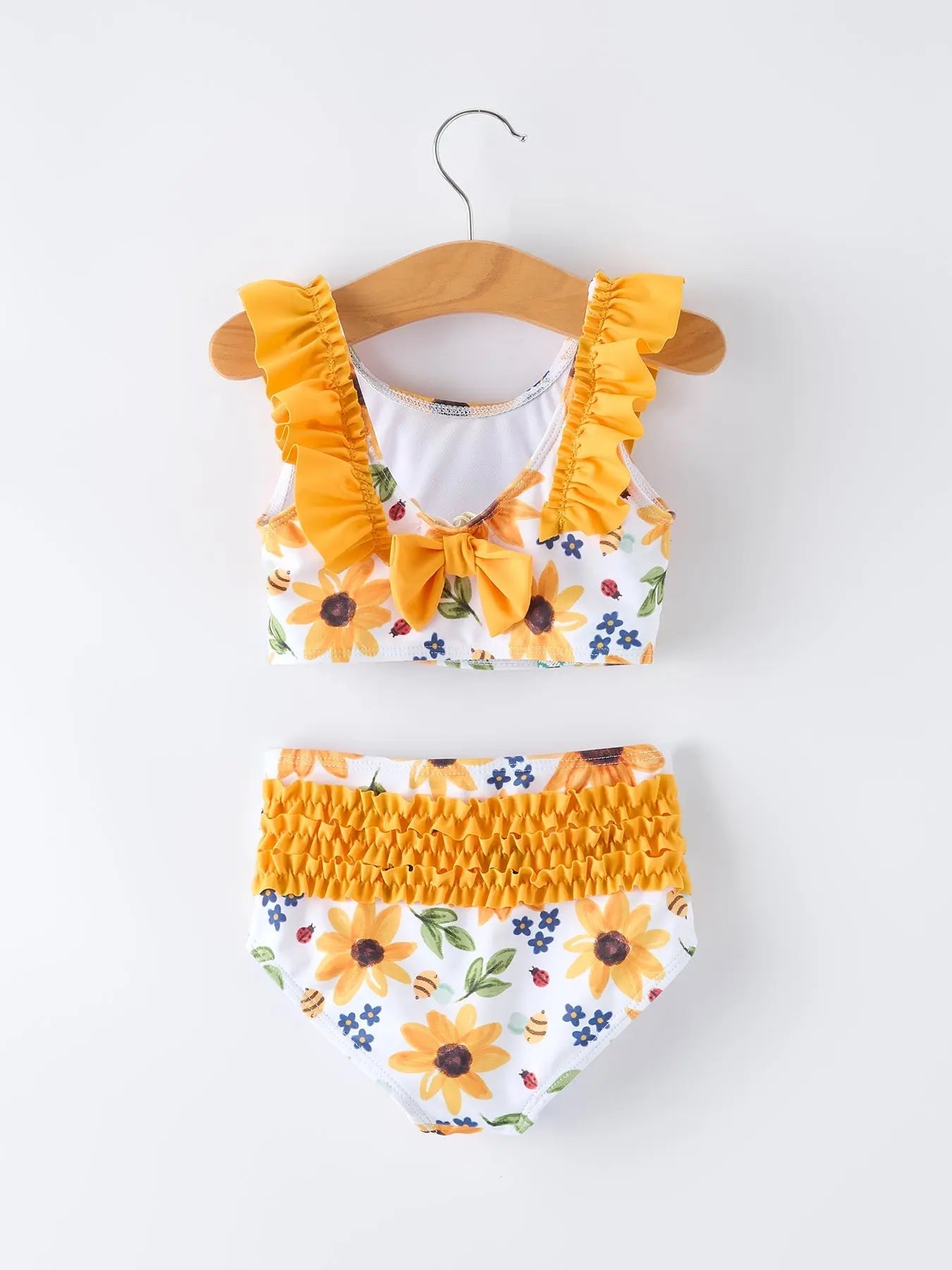 Rylee Faith Designs Sunflower Print Ruffle Strap Girl Two Piece Swimsuit - 