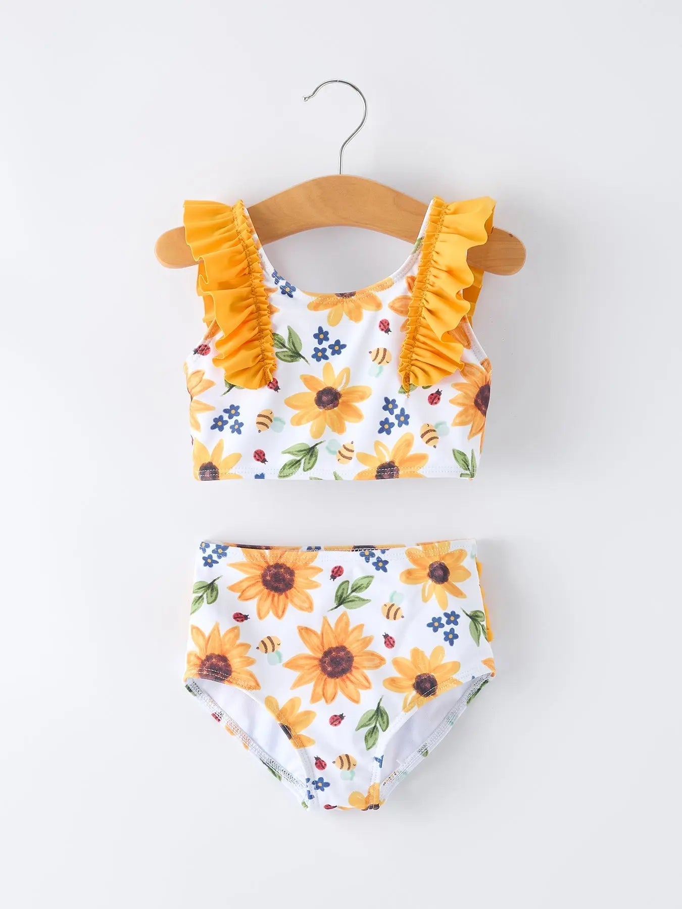 Rylee Faith Designs Sunflower Print Ruffle Strap Girl Two Piece Swimsuit - 