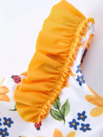 Rylee Faith Designs Sunflower Print Ruffle Strap Girl Two Piece Swimsuit - 