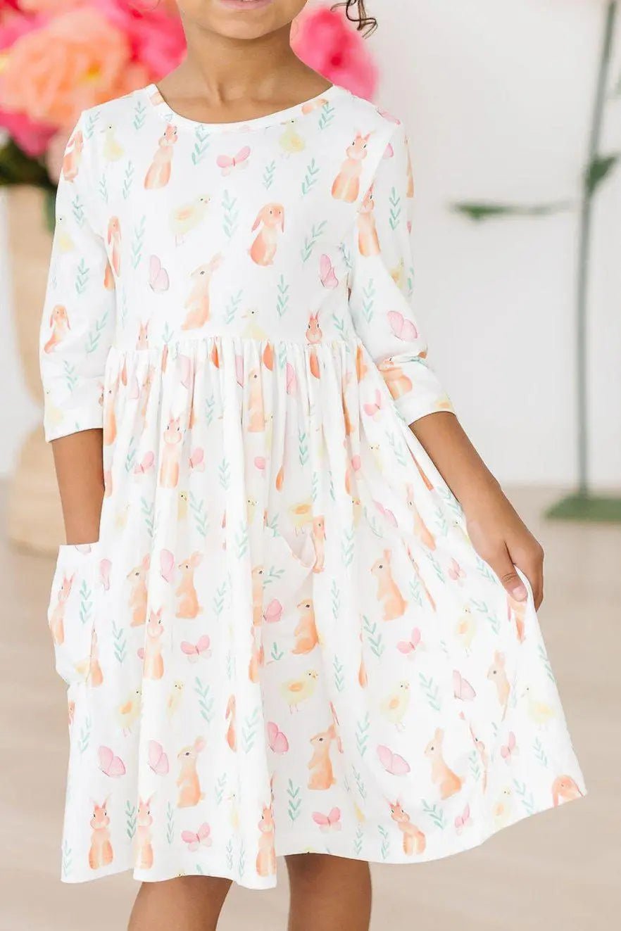 Mila & Rose ® Sunny Bunnies 3/4 Sleeve Pocket Twirl Dress - 