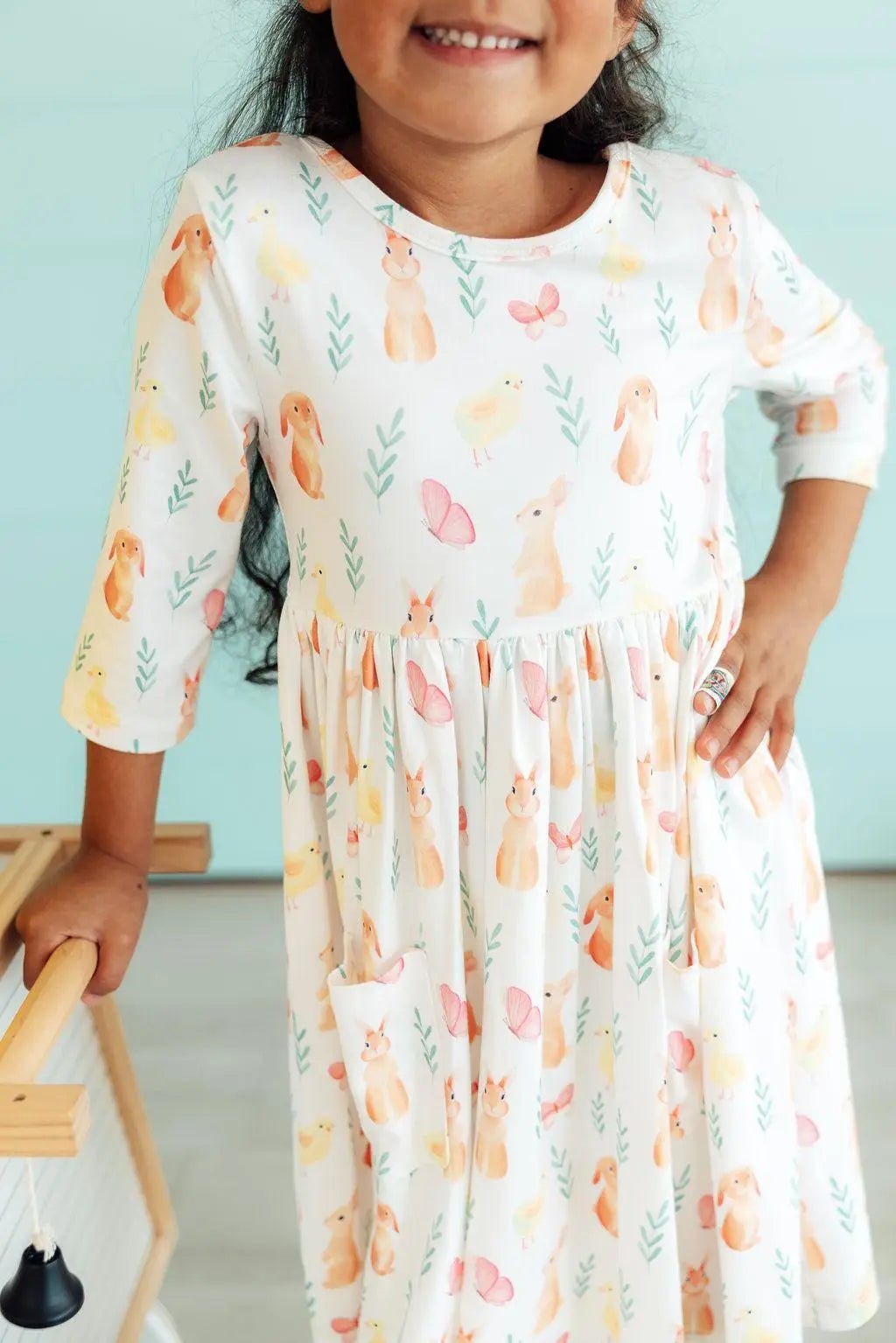 Mila & Rose ® Sunny Bunnies 3/4 Sleeve Pocket Twirl Dress - 