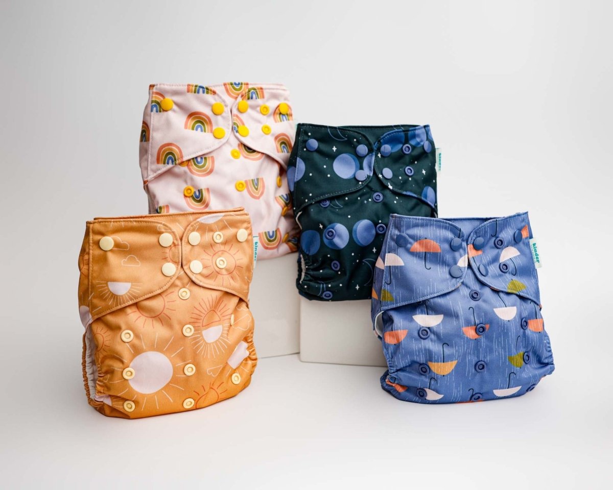 Kinder Cloth Diaper Co. Space and Sky: Essentials Pocket Cloth Diaper with Athletic Wicking Jersey, Grows with your Baby